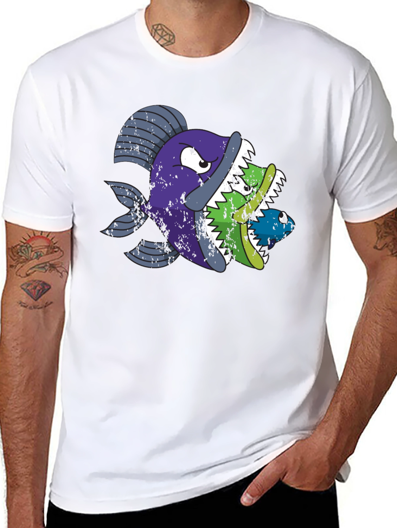 Funny Fish Eats Fish Graphic T-Shirt