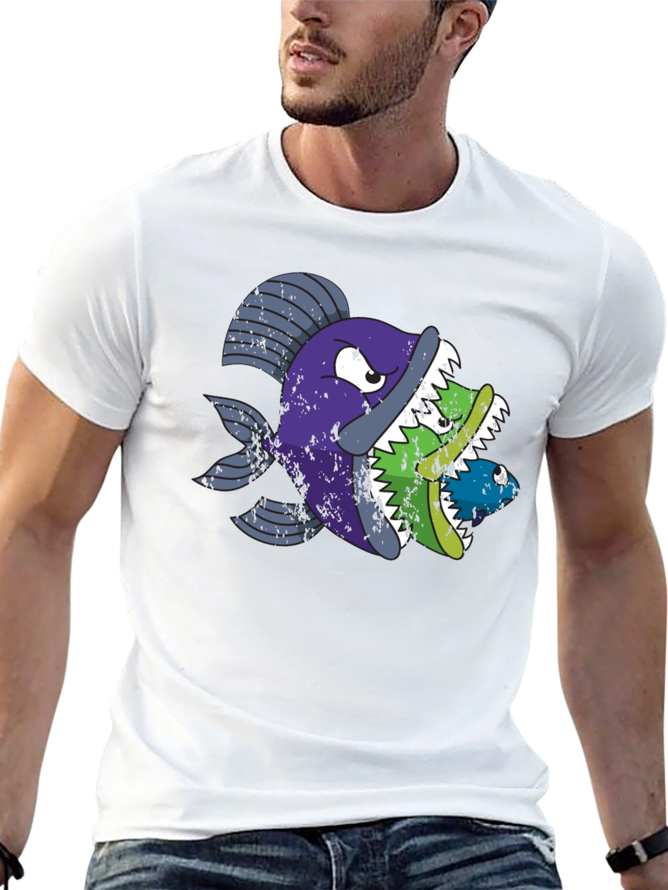 Funny Fish Eats Fish Graphic T-Shirt