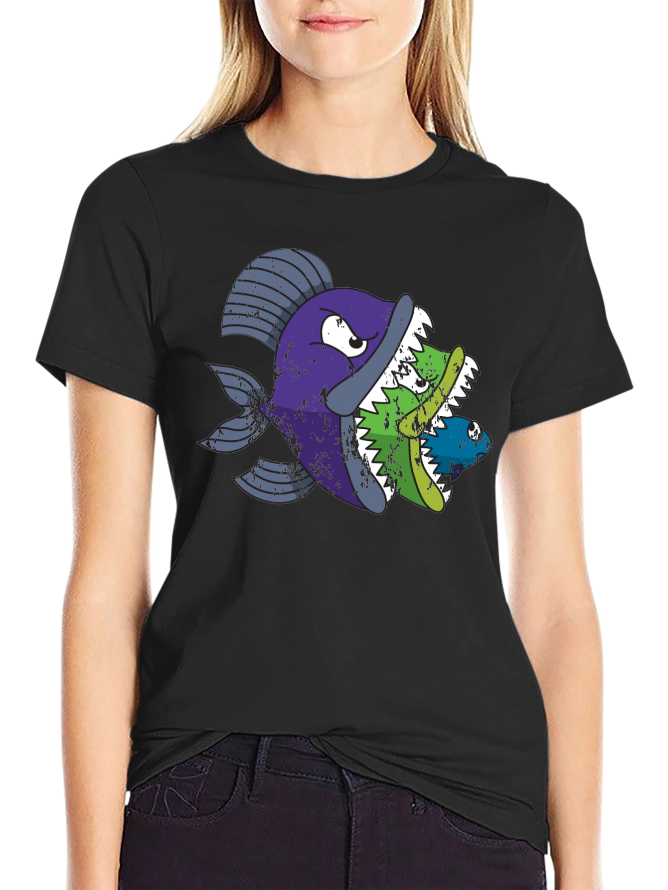 Funny Fish Eats Fish Graphic T-Shirt