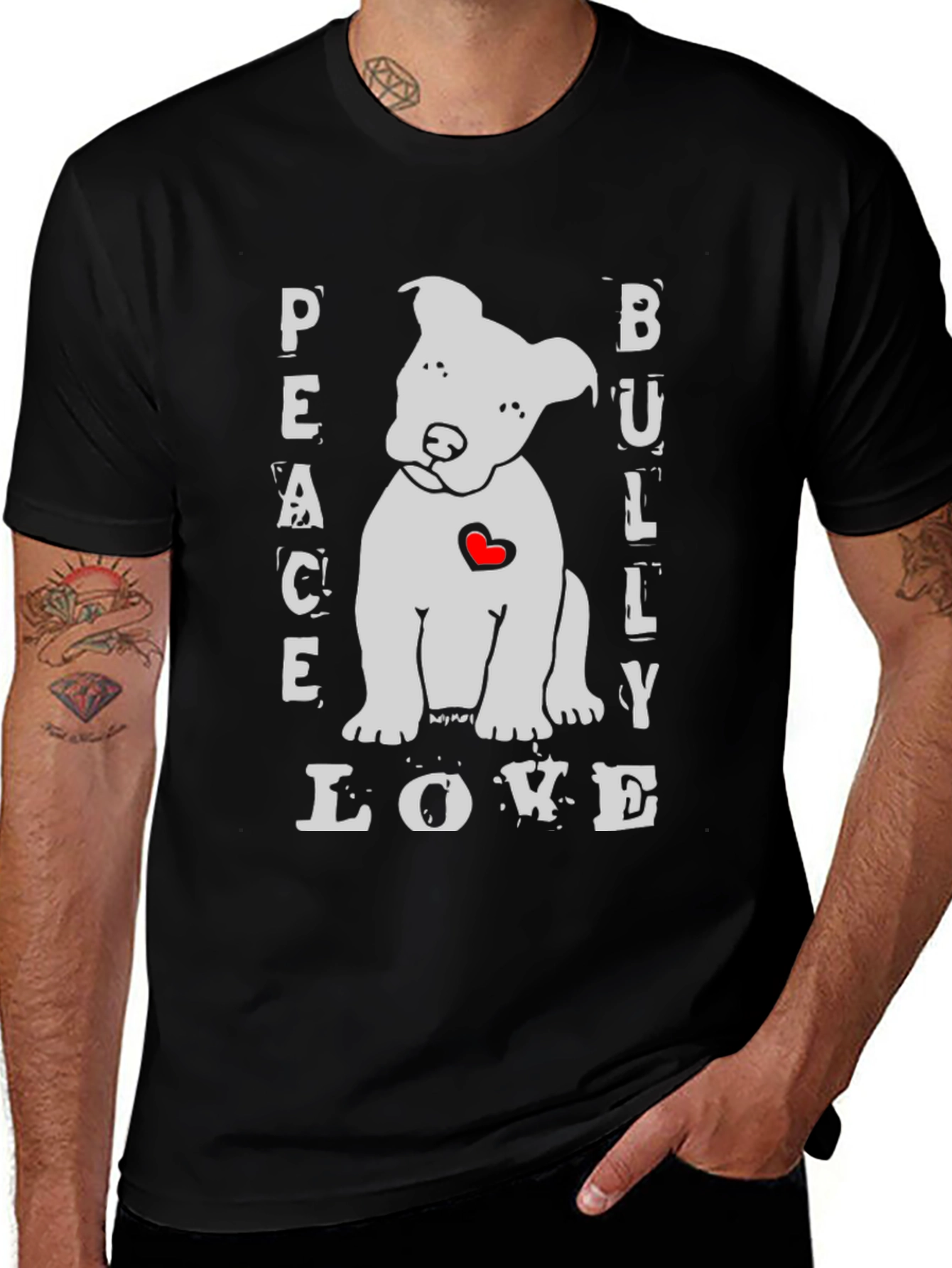 Peace Bully Love T-Shirt - Cute Dog Design