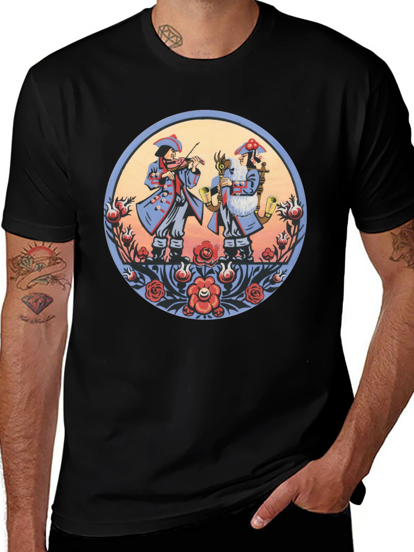 Folk Art Musicians Black T-Shirt