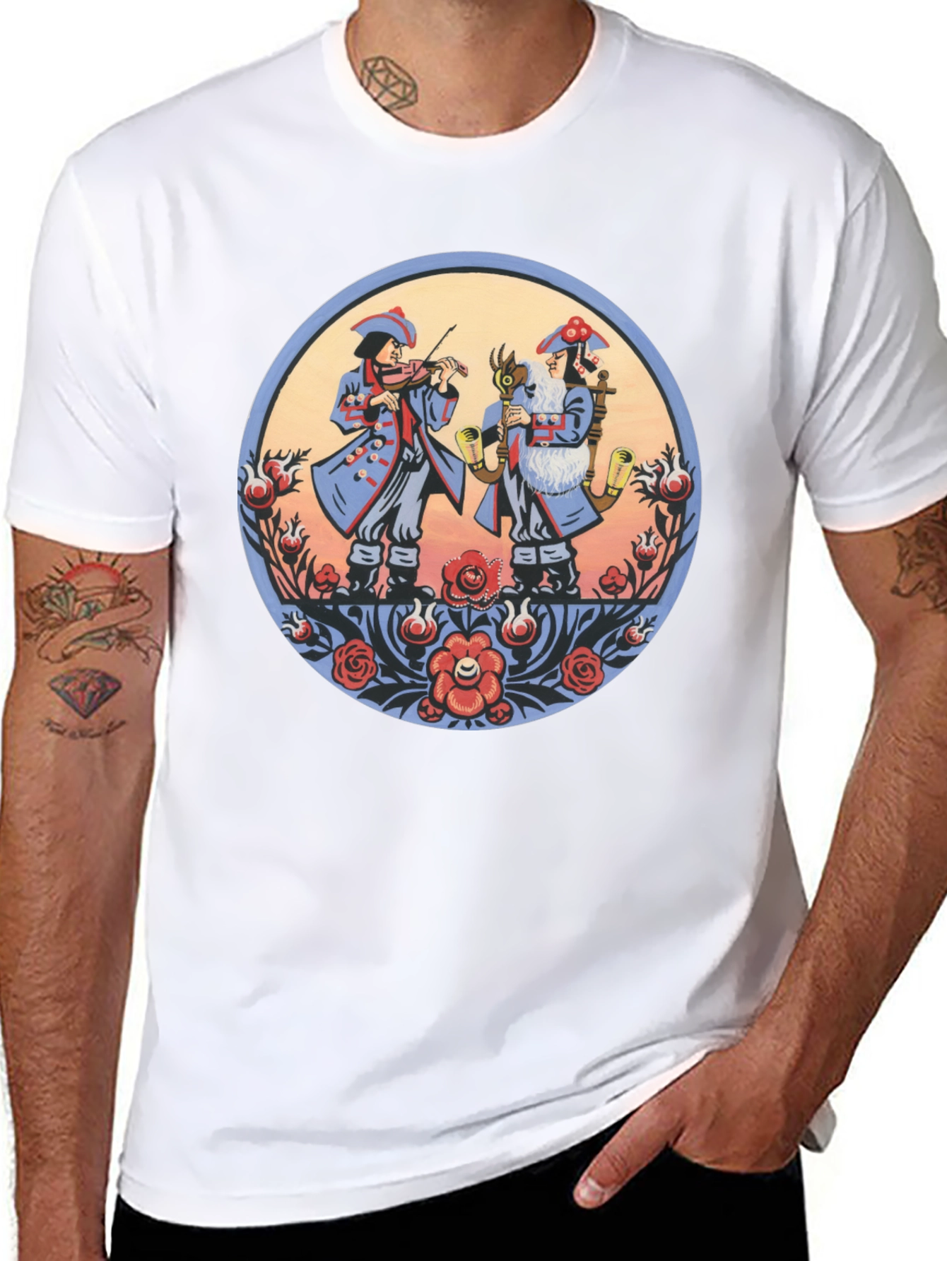 Folk Art Musicians Black T-Shirt