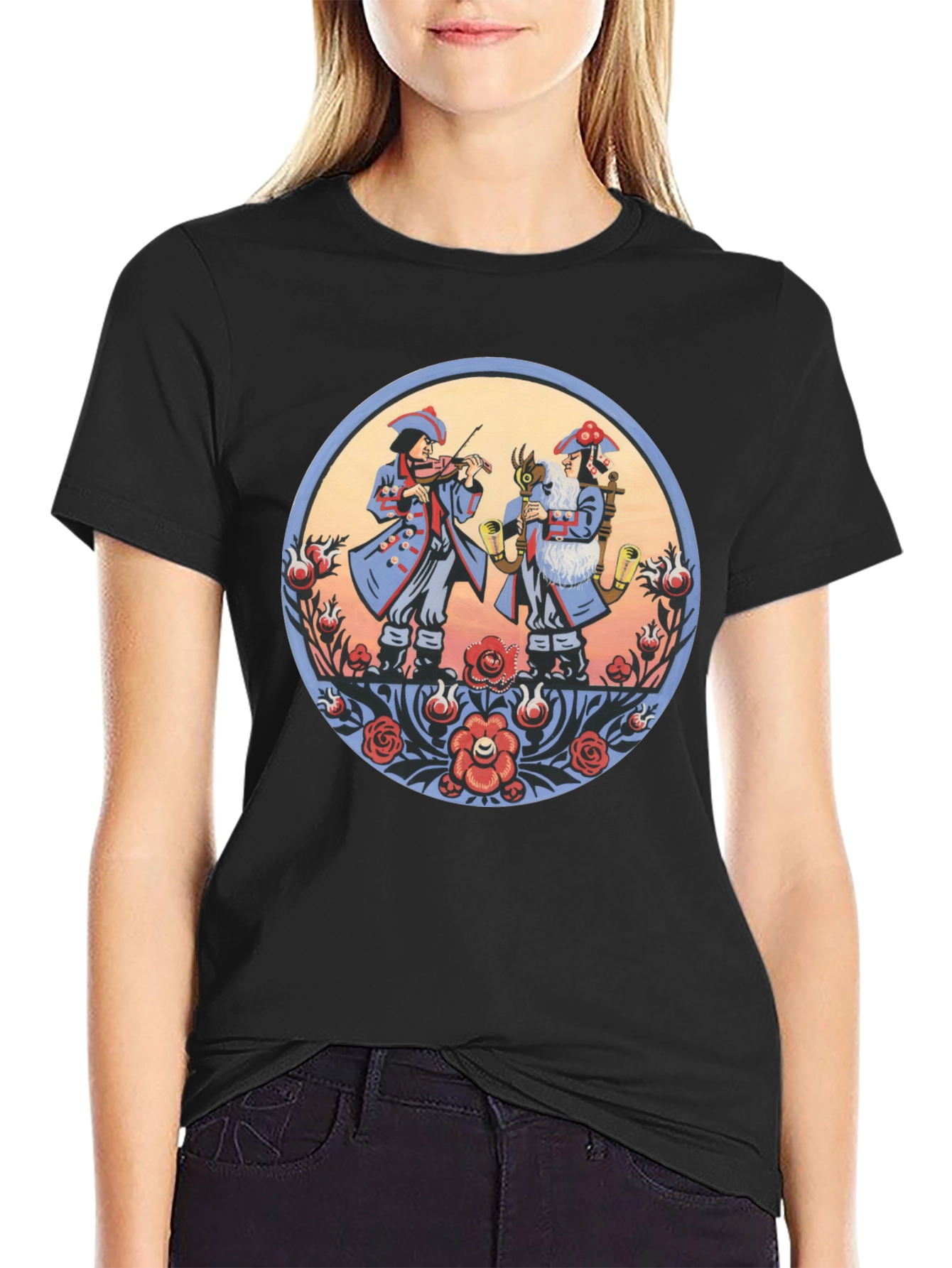 Folk Art Musicians Black T-Shirt