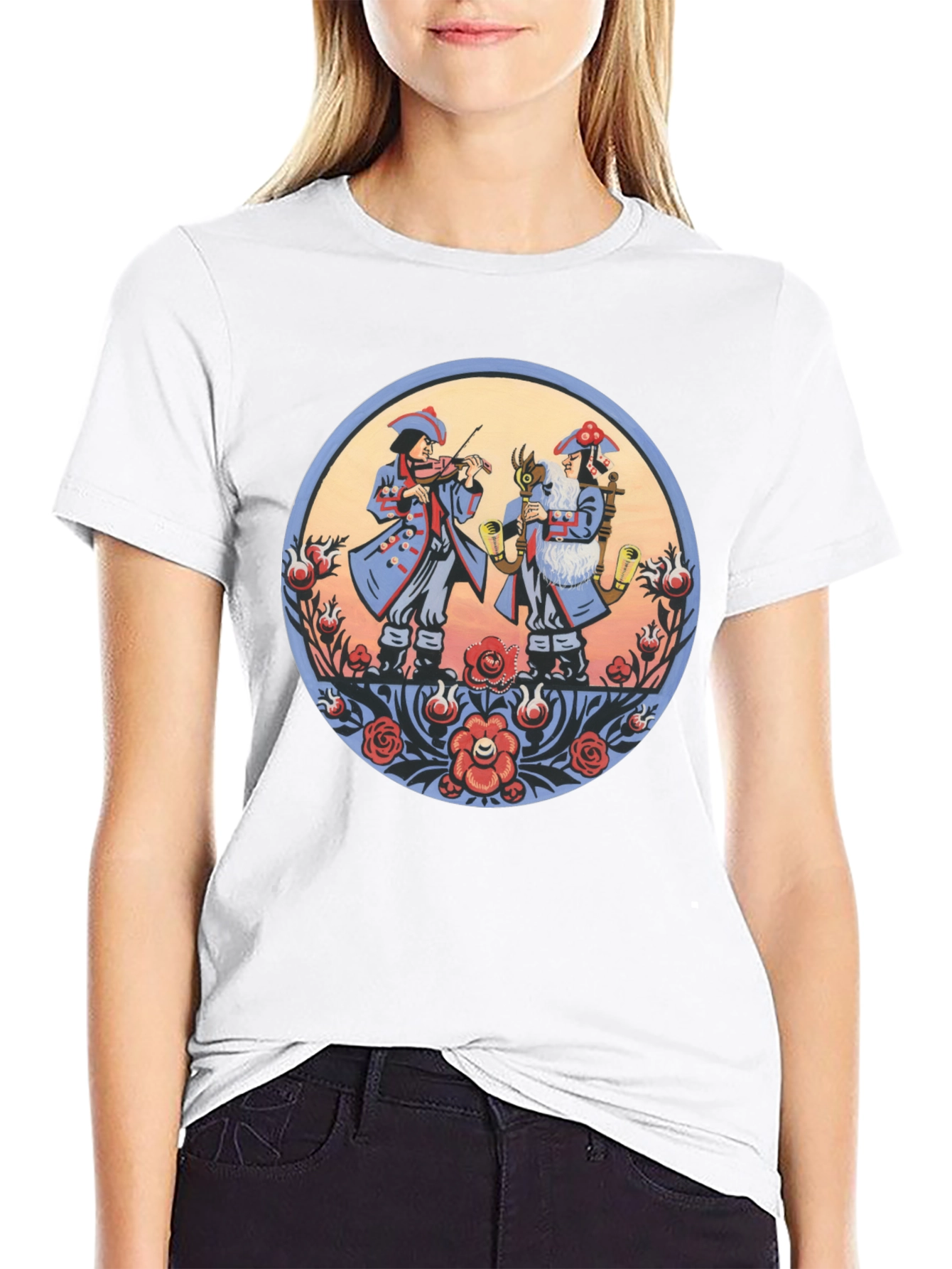 Folk Art Musicians Black T-Shirt