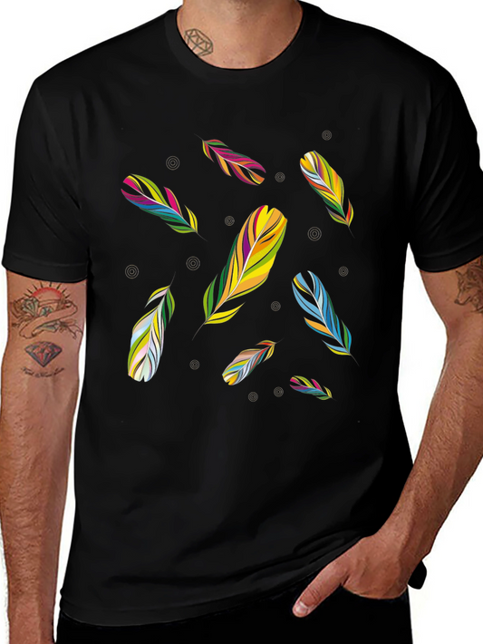 Feather Pattern Black T-Shirt