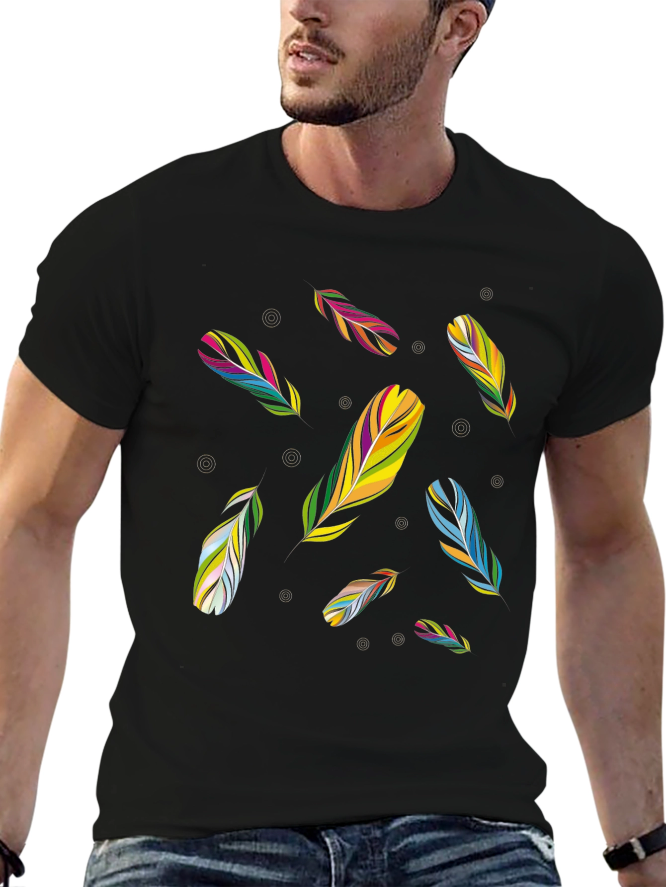 Feather Pattern Black T-Shirt