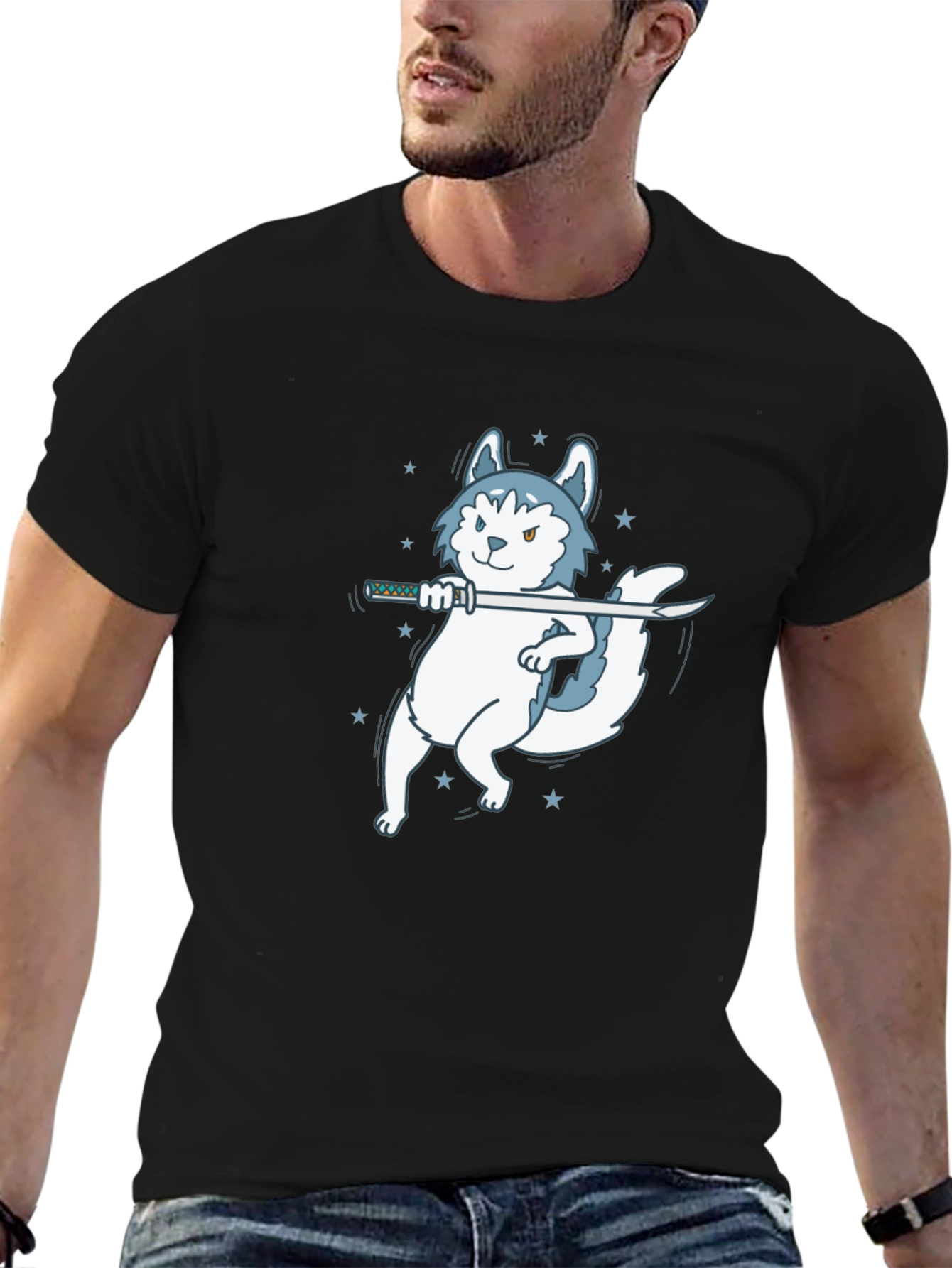 Ninja Husky Black T-Shirt - Cool Graphic Tee