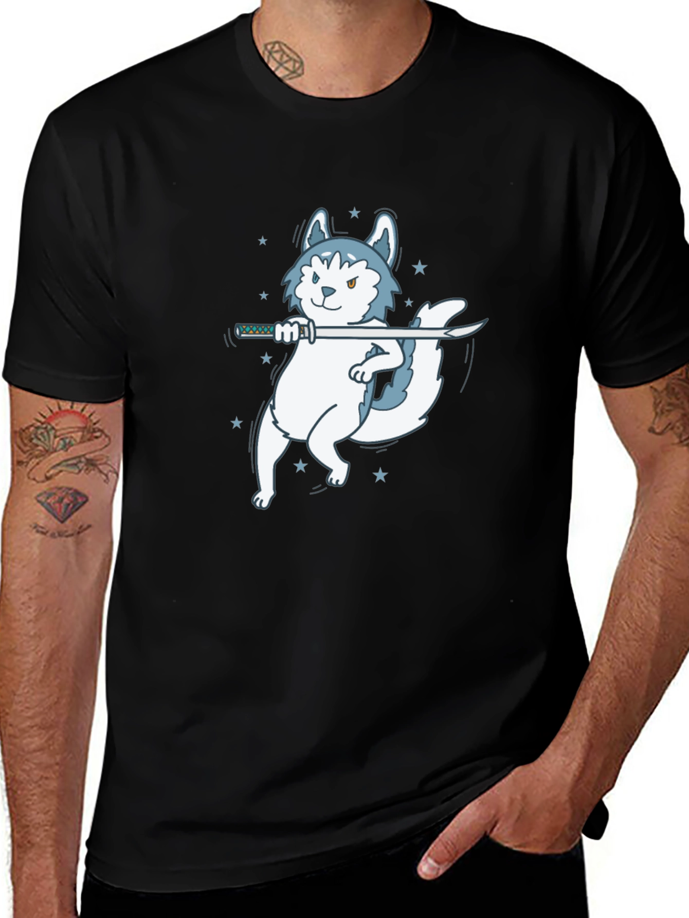 Ninja Husky Black T-Shirt - Cool Graphic Tee