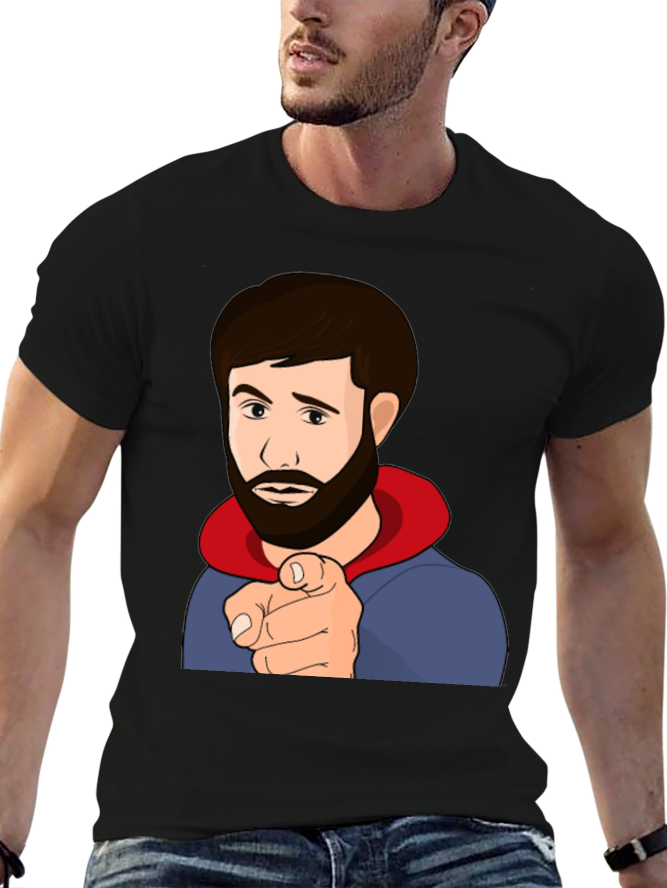 Cartoon Pointing Man Black T-Shirt