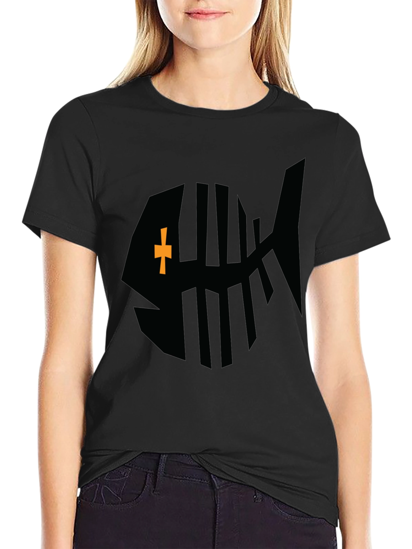 Black Fishbone Graphic Tee - Stylish Casual Wear