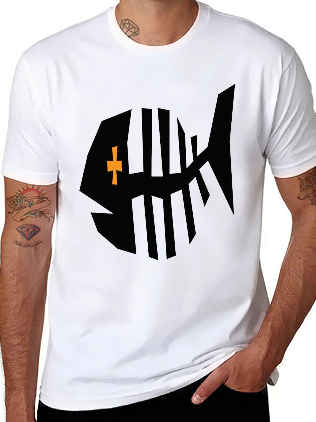 Black Fishbone Graphic Tee - Stylish Casual Wear