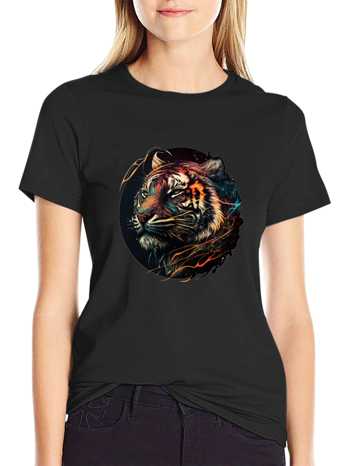 Tiger Graphic Print Black T-Shirt