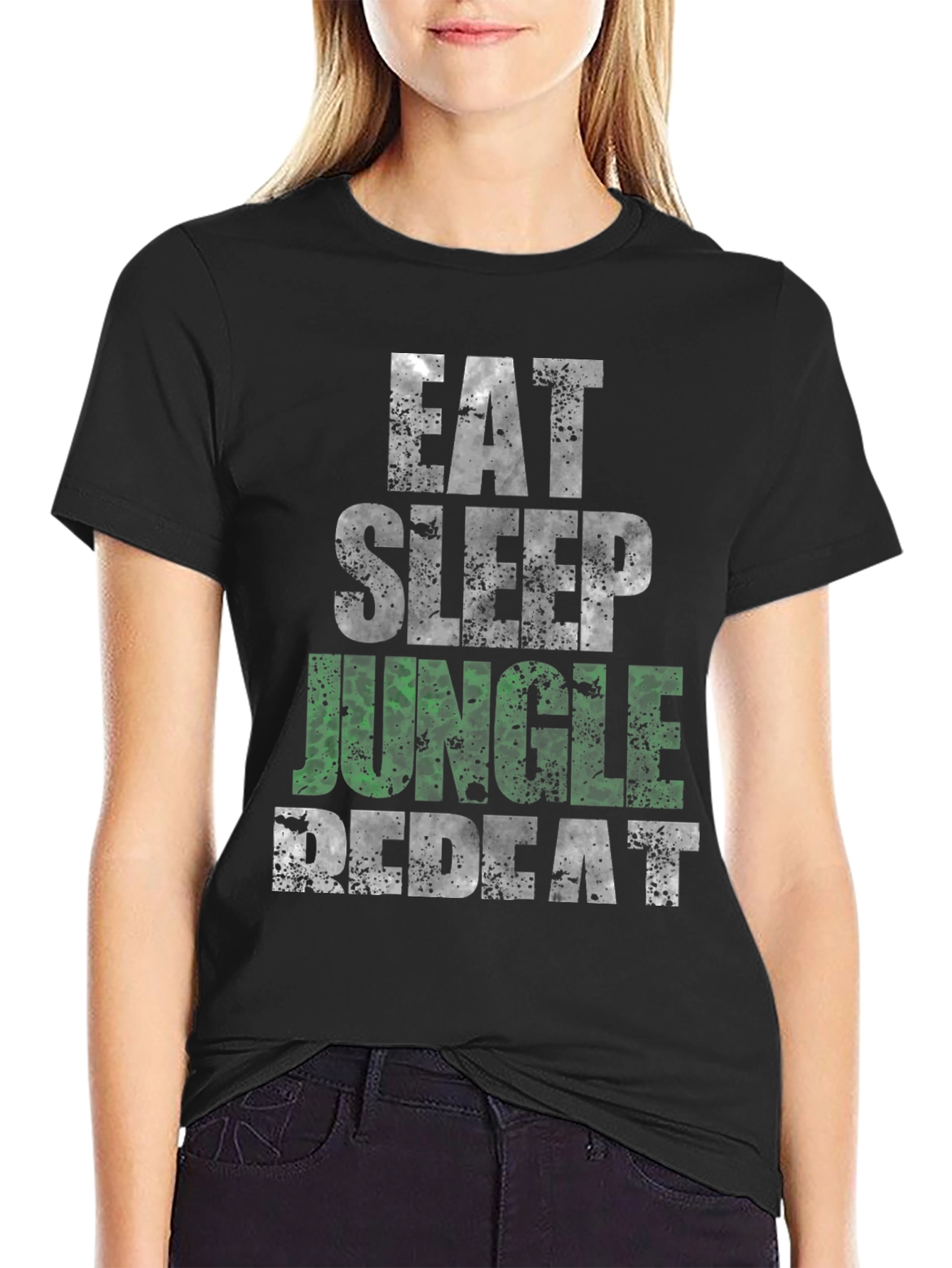 Eat Sleep Jungle Repeat Black Graphic Tee