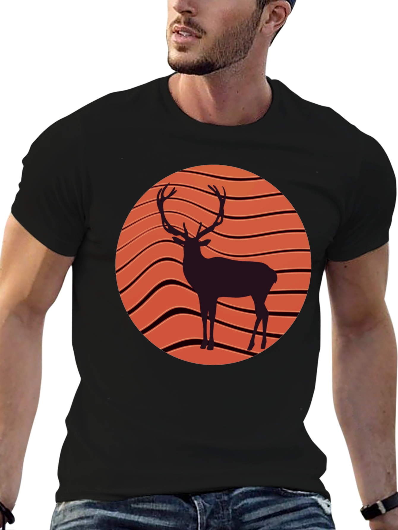 Deer Graphic Tee - Retro Sunset Style