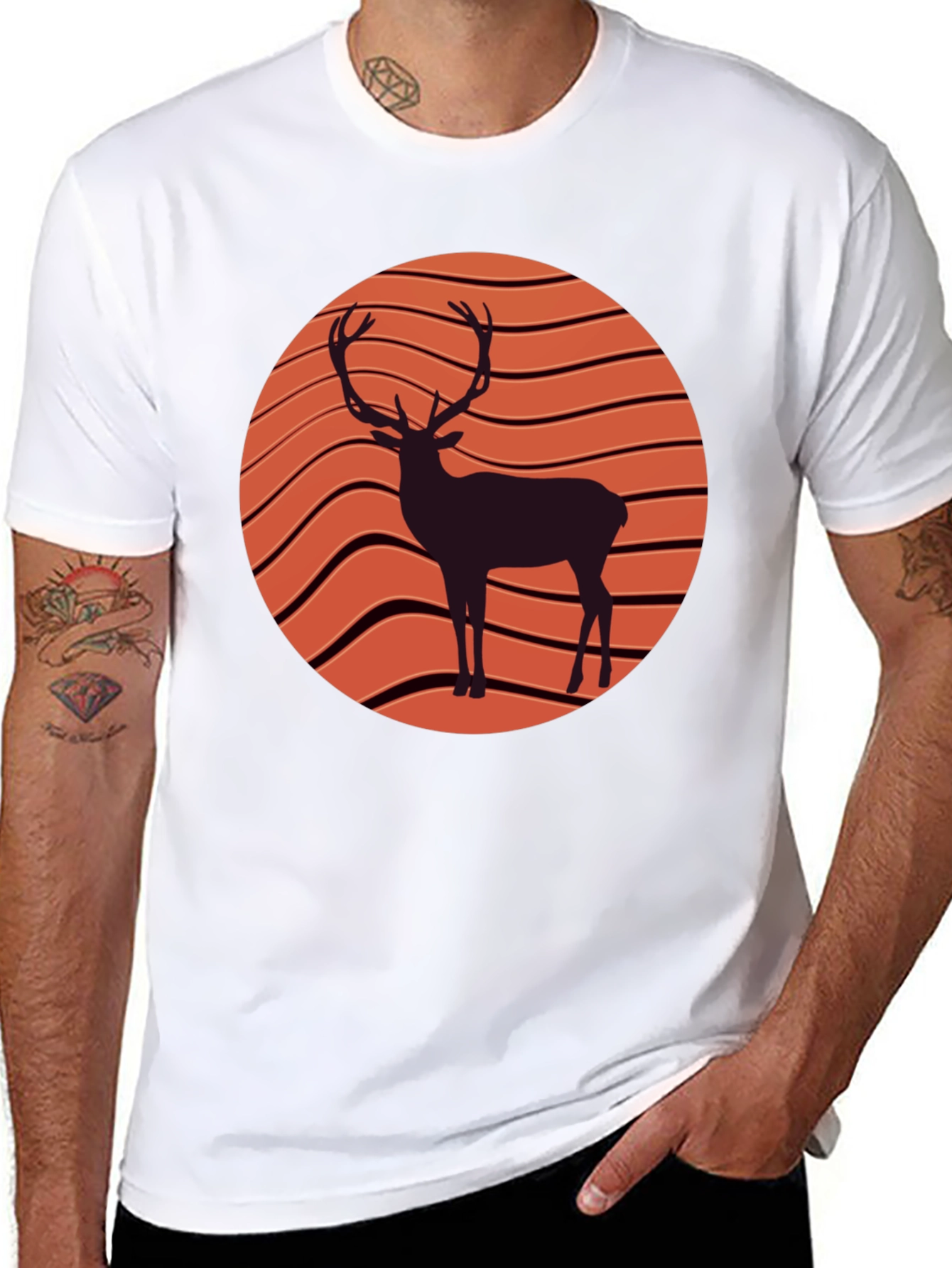 Deer Graphic Tee - Retro Sunset Style