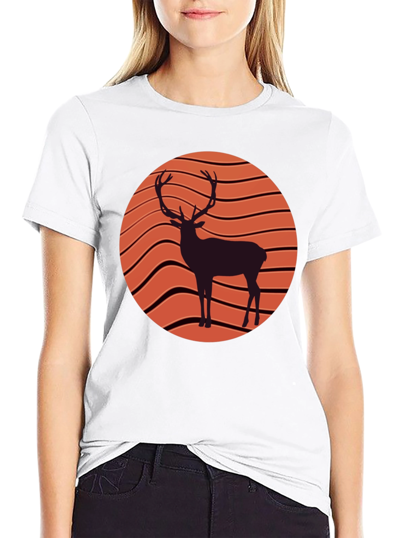 Deer Graphic Tee - Retro Sunset Style
