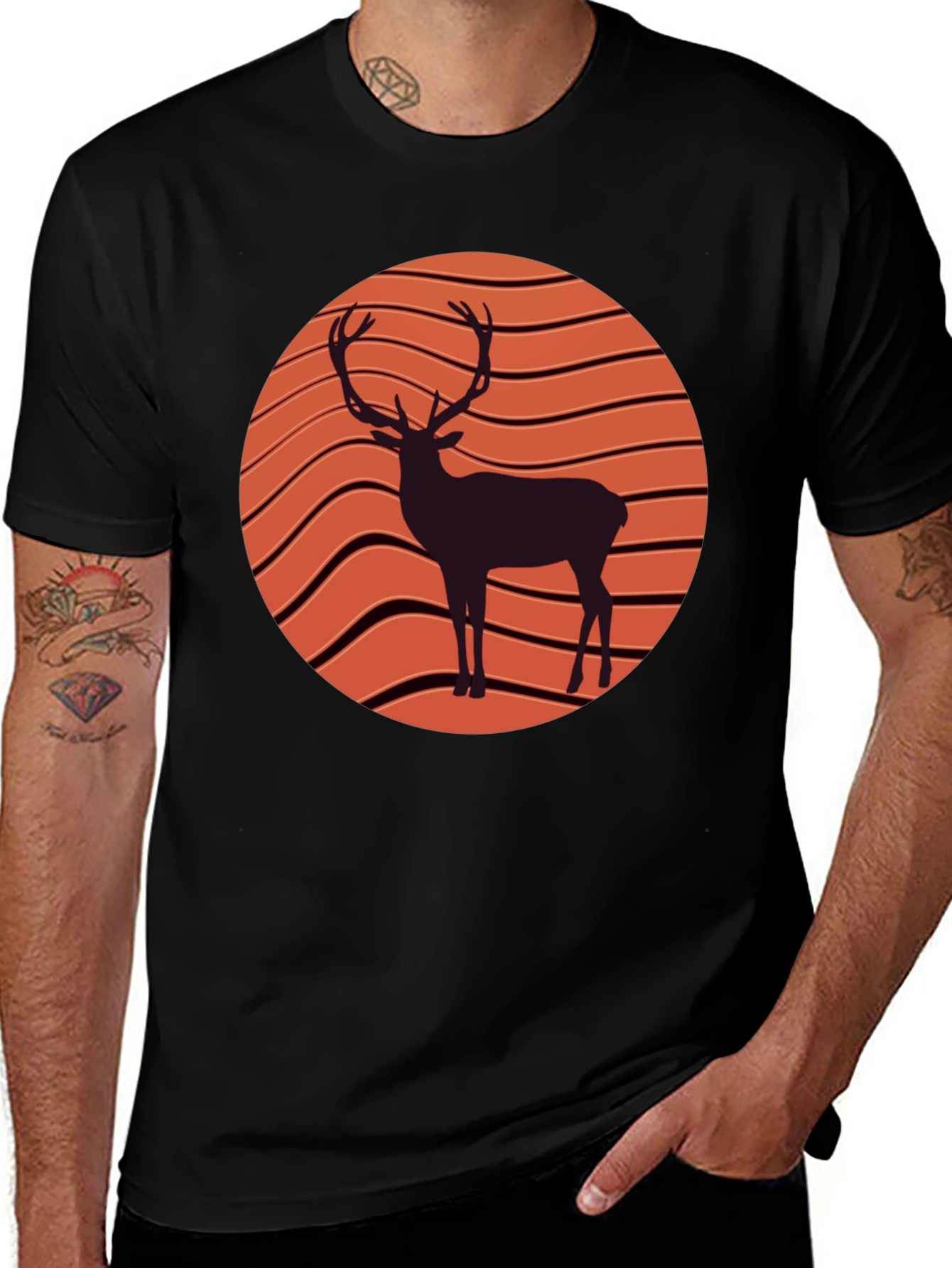 Deer Graphic Tee - Retro Sunset Style