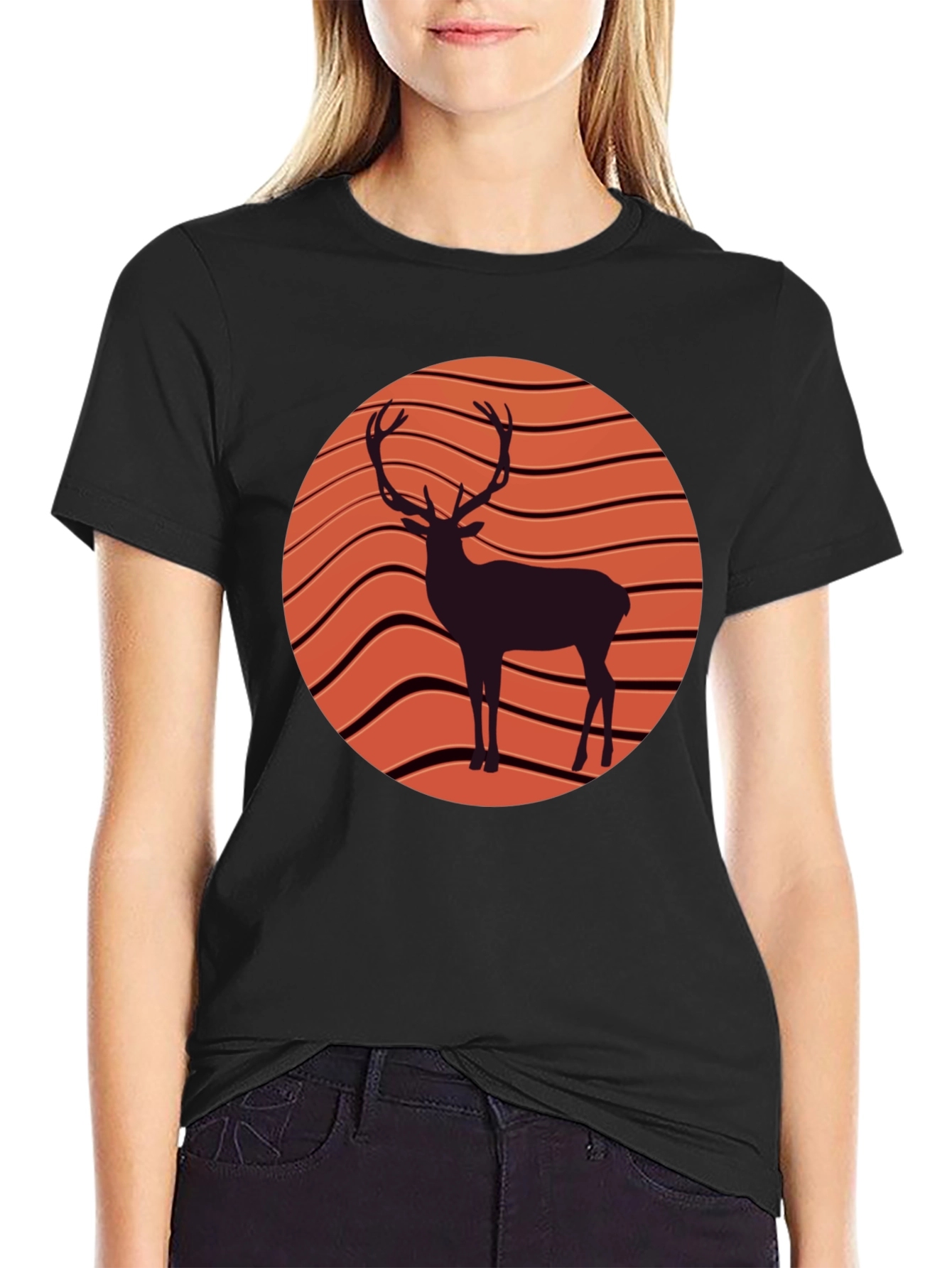 Deer Graphic Tee - Retro Sunset Style