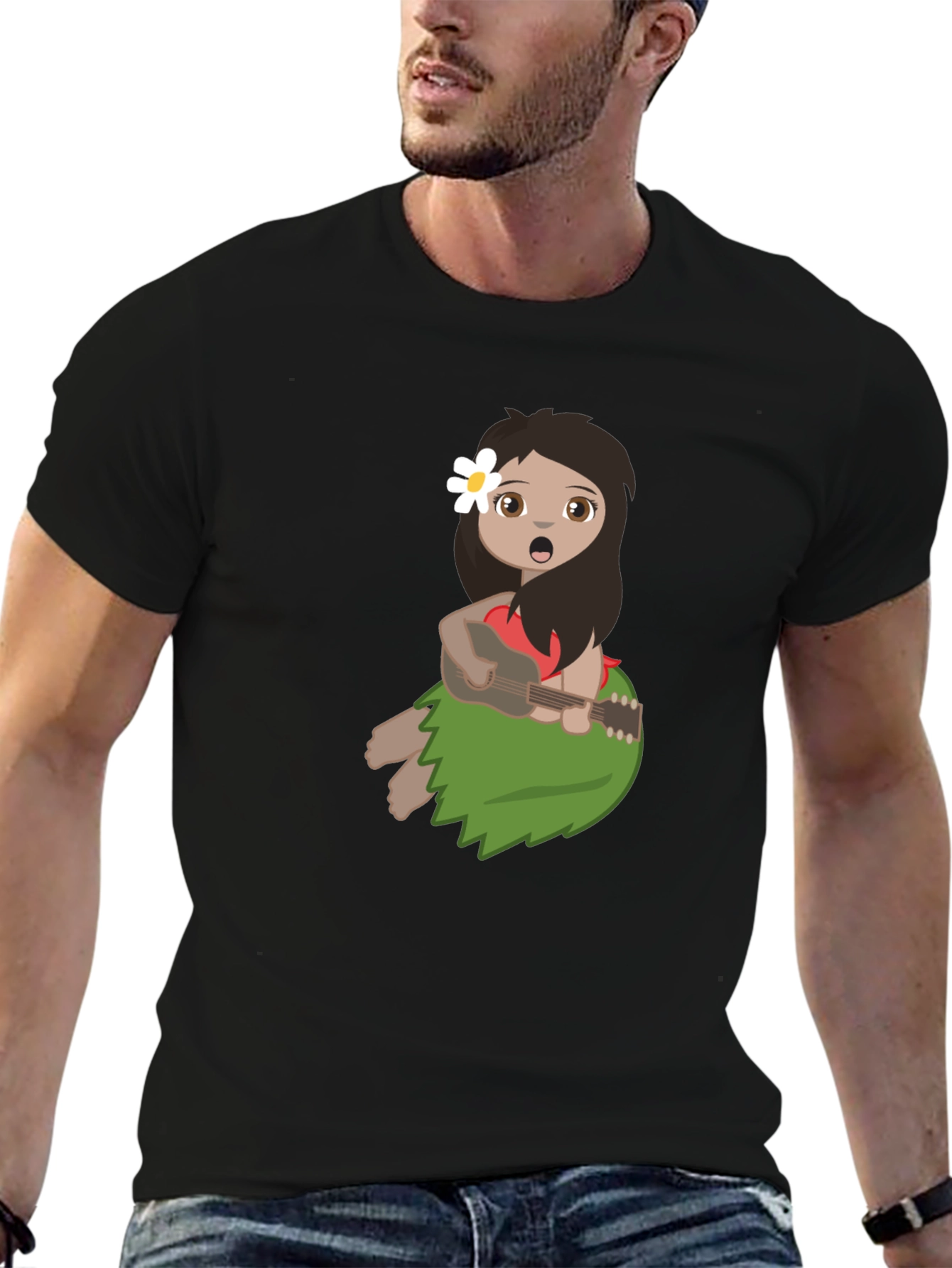 Hula Girl Graphic Tee - Black Casual T-Shirt