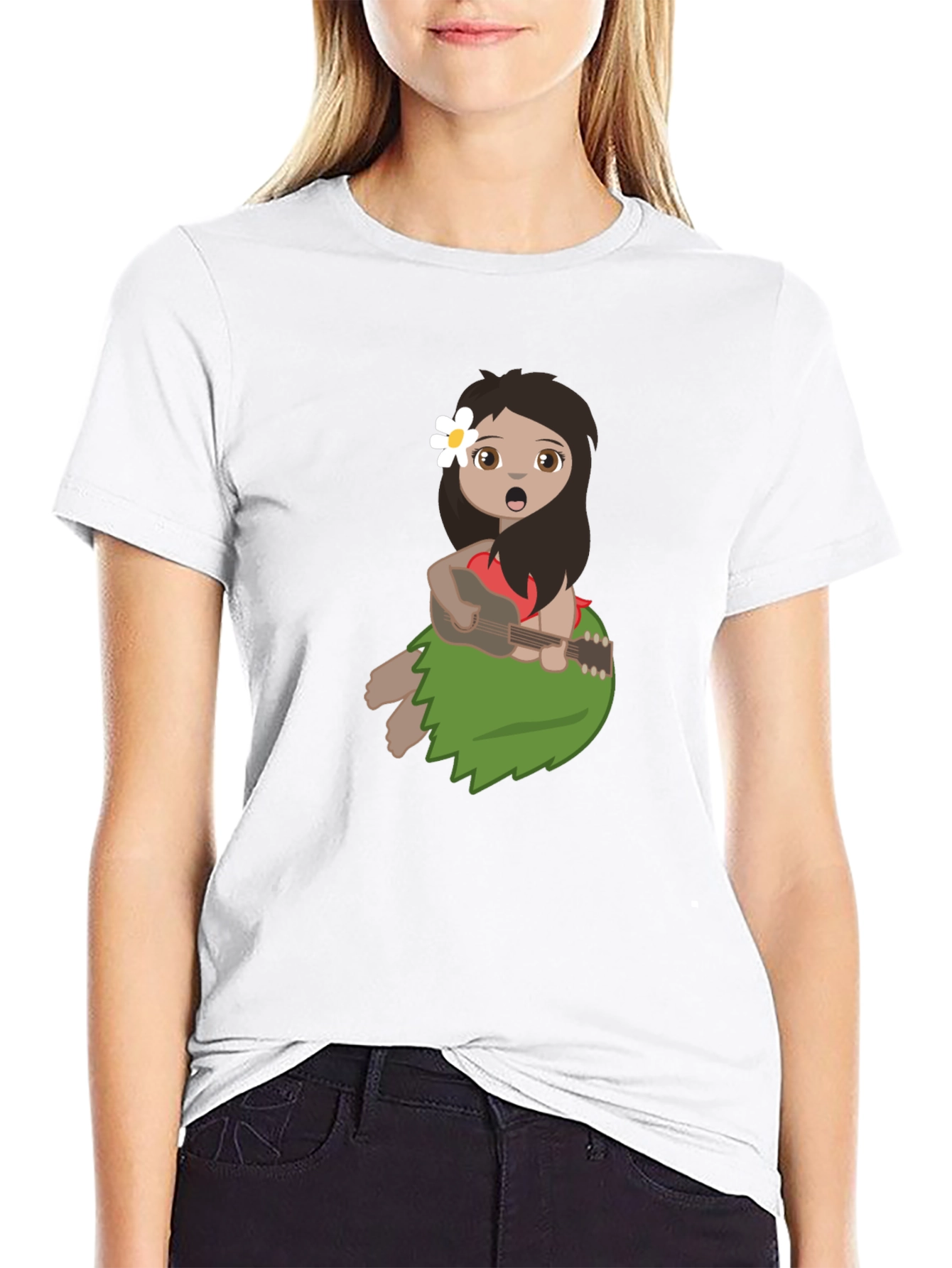 Hula Girl Graphic Tee - Black Casual T-Shirt