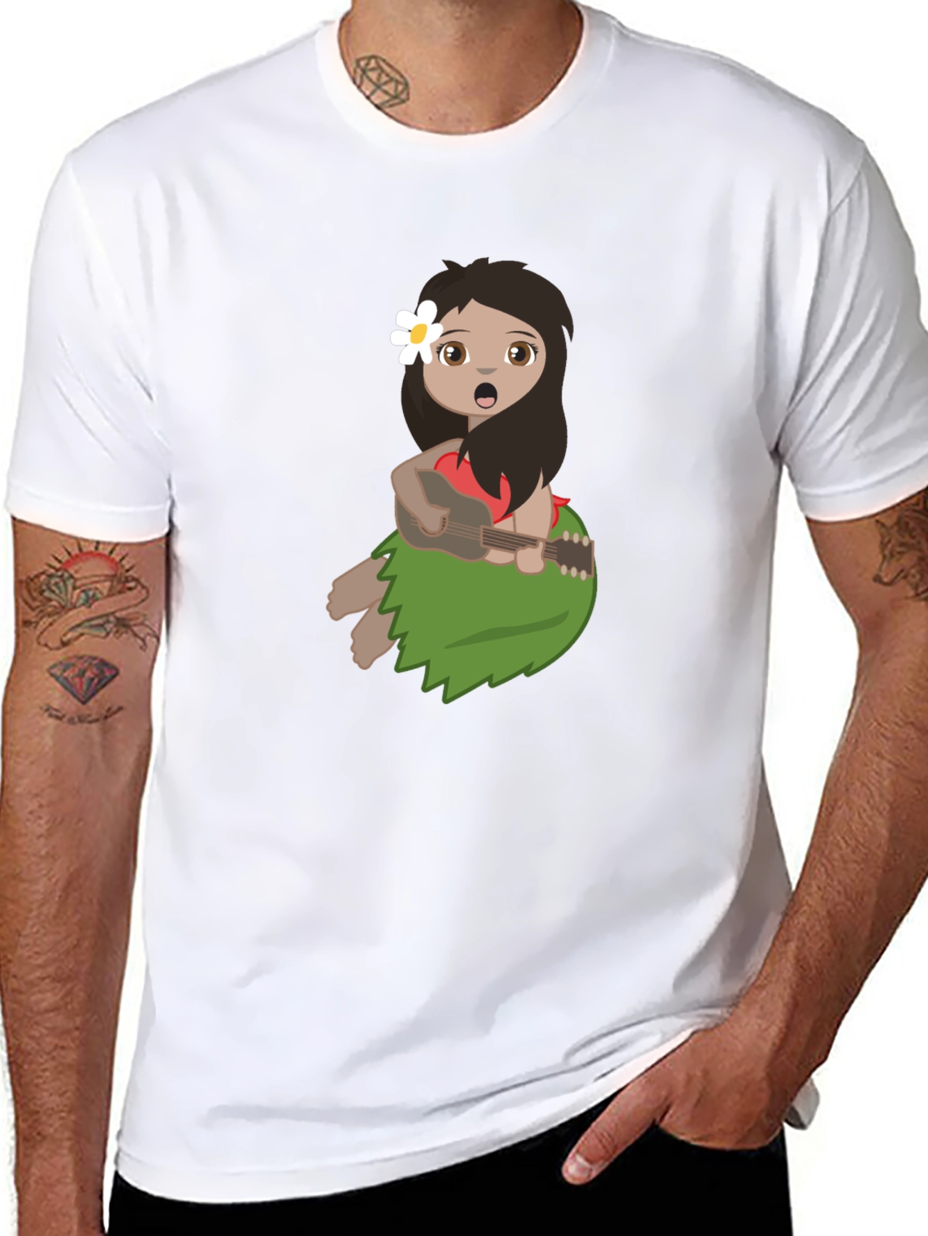 Hula Girl Graphic Tee - Black Casual T-Shirt