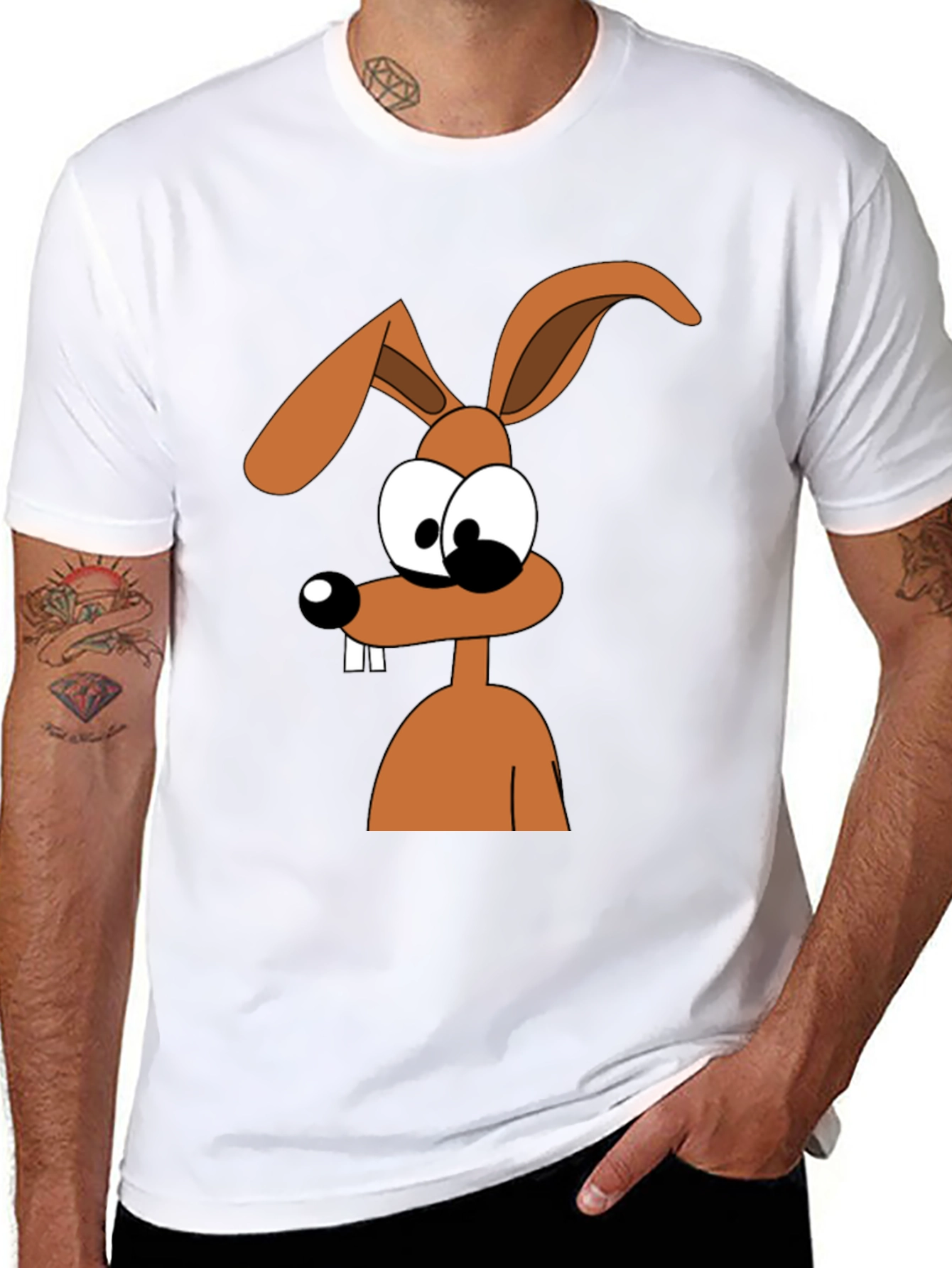 Cartoon Rabbit Graphic Tee - Black