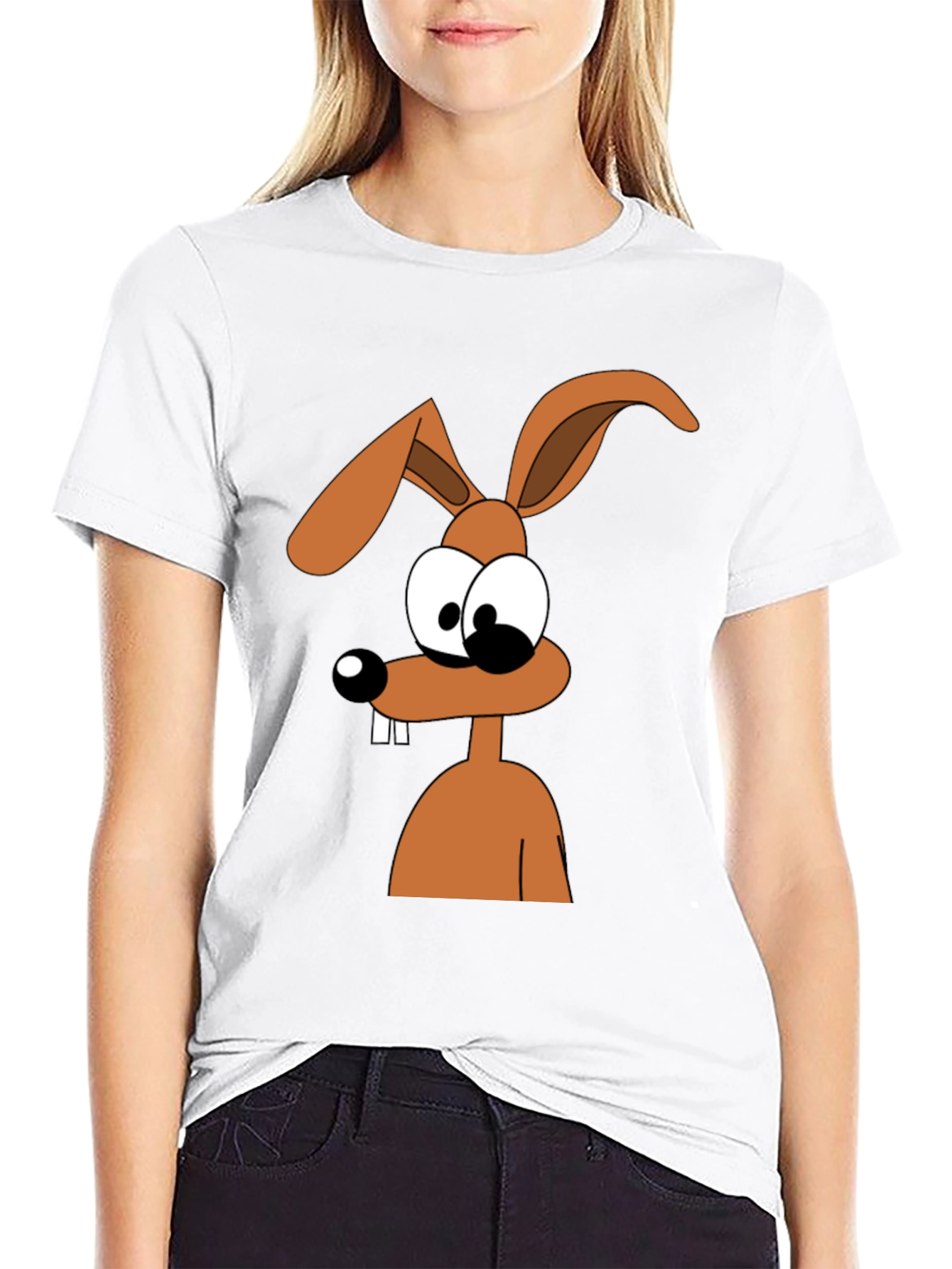 Cartoon Rabbit Graphic Tee - Black