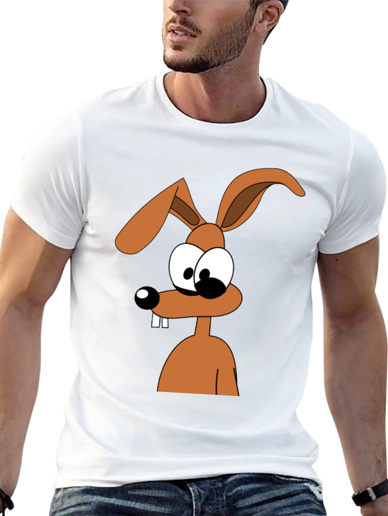 Cartoon Rabbit Graphic Tee - Black