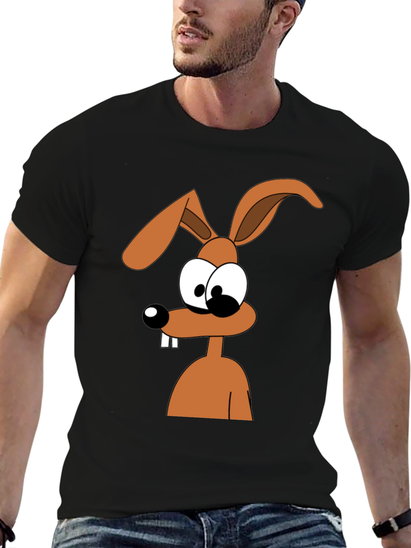 Cartoon Rabbit Graphic Tee - Black