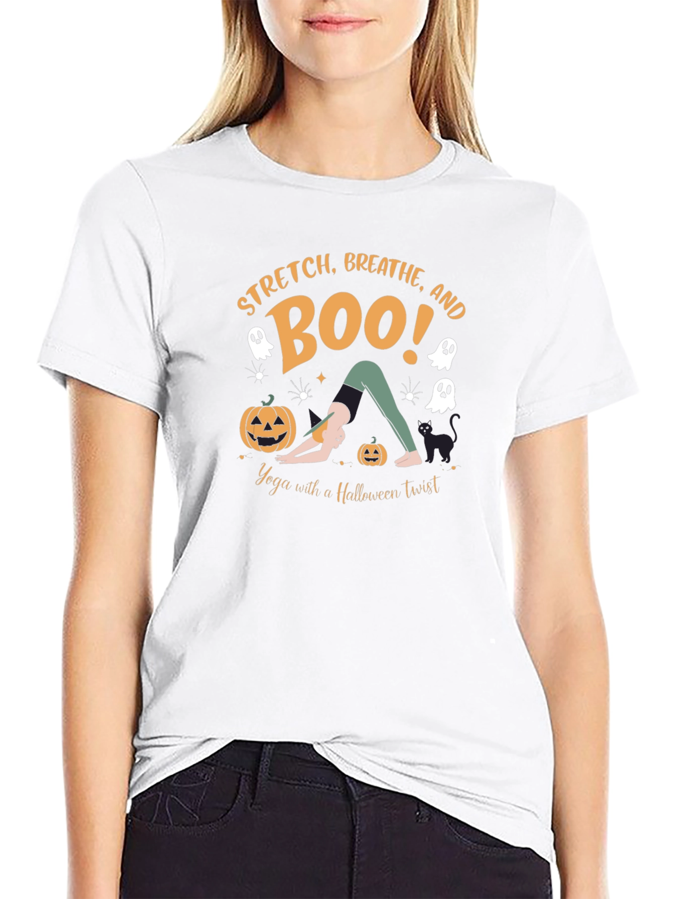 Halloween Yoga T-Shirt - Stretch Breathe and Boo!