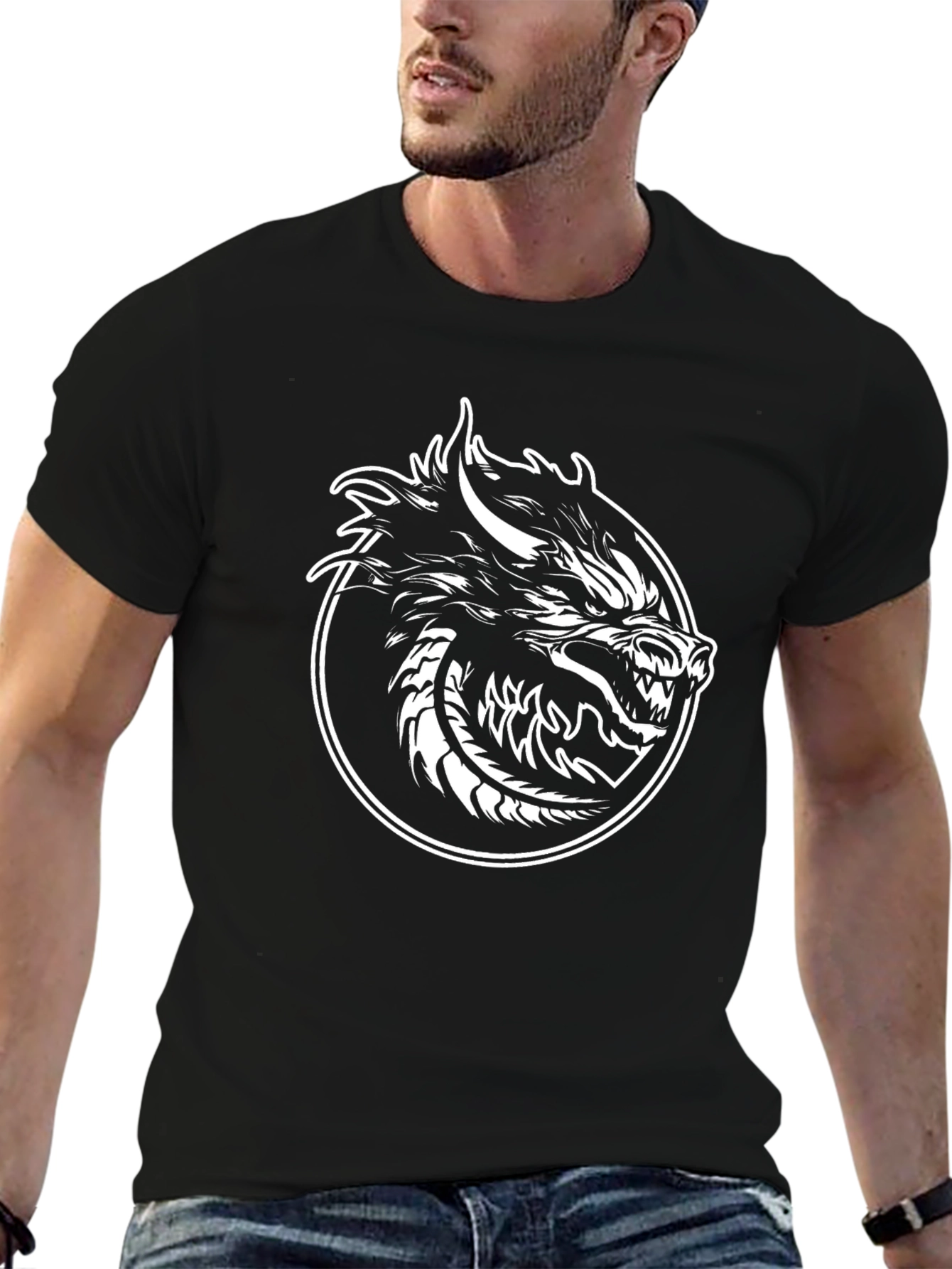 Dragon Graphic Tee - Bold Black Cotton Shirt