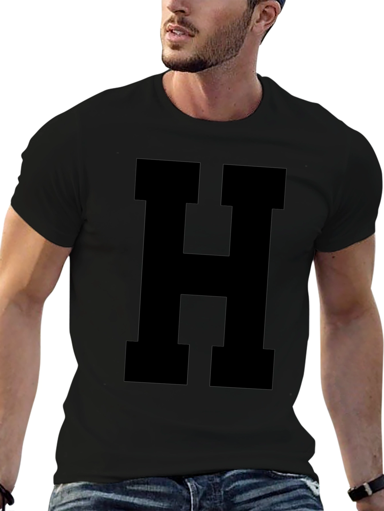 Bold Black H Graphic T-Shirt - Stylish & Versatile