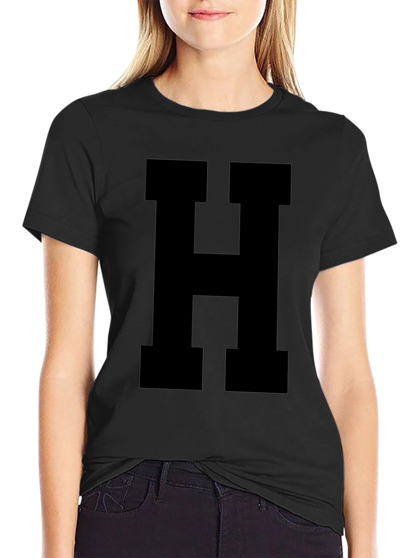 Bold Black H Graphic T-Shirt - Stylish & Versatile