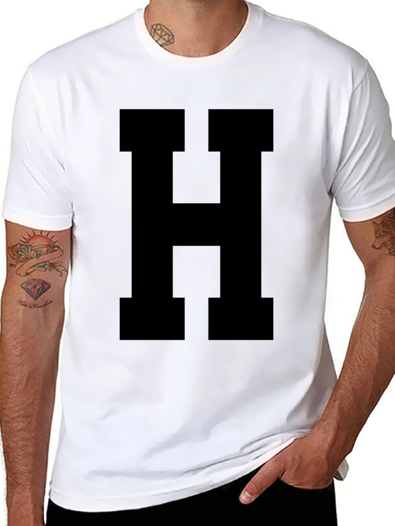 Bold Black H Graphic T-Shirt - Stylish & Versatile
