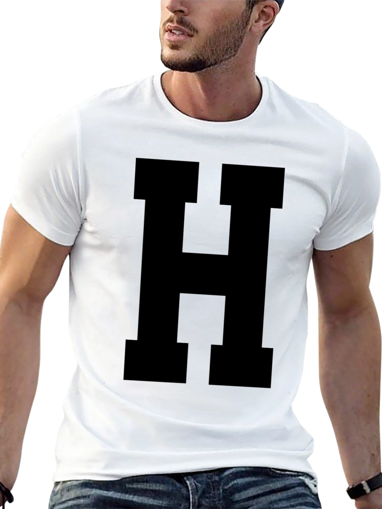 Bold Black H Graphic T-Shirt - Stylish & Versatile