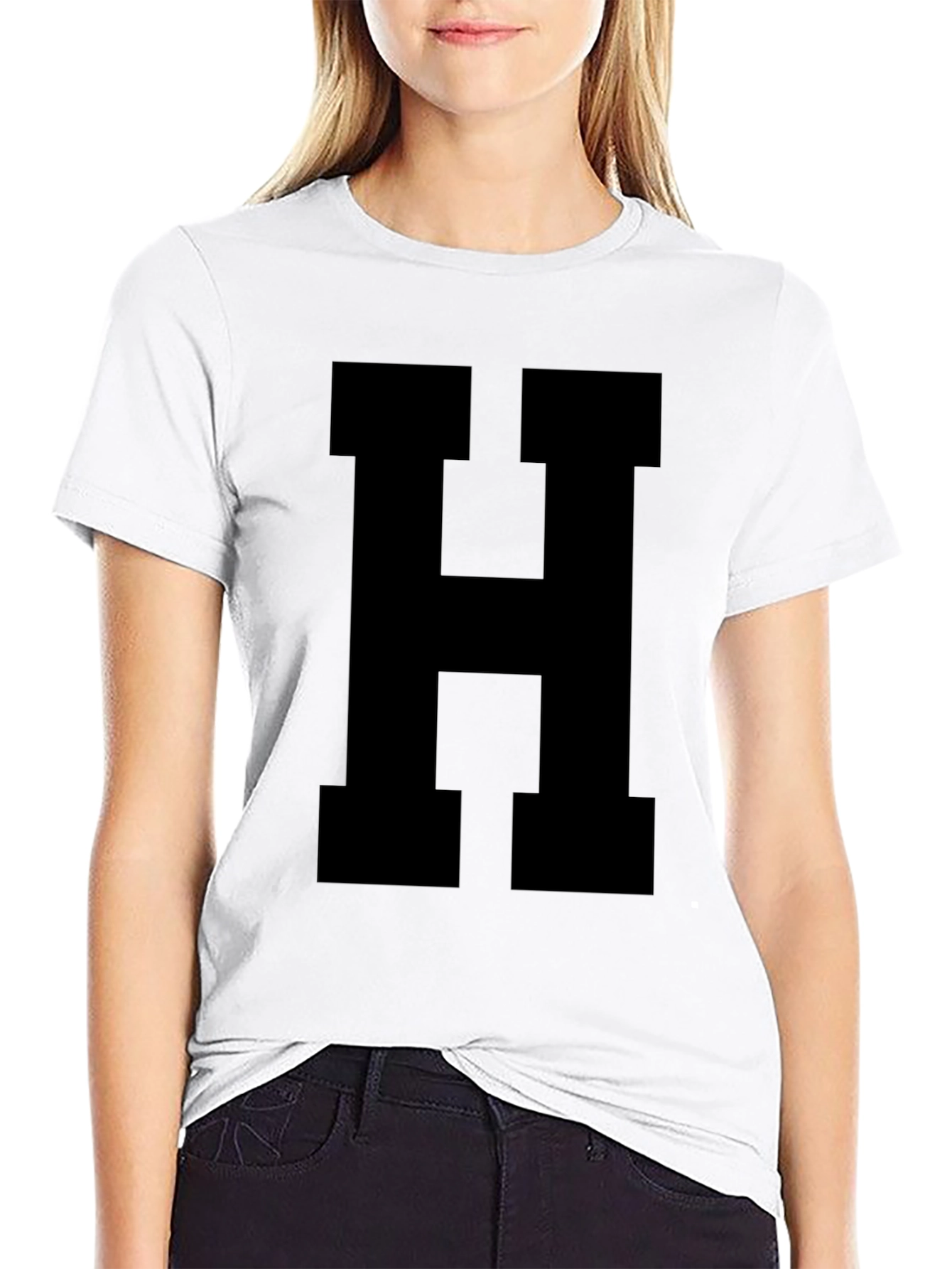 Bold Black H Graphic T-Shirt - Stylish & Versatile