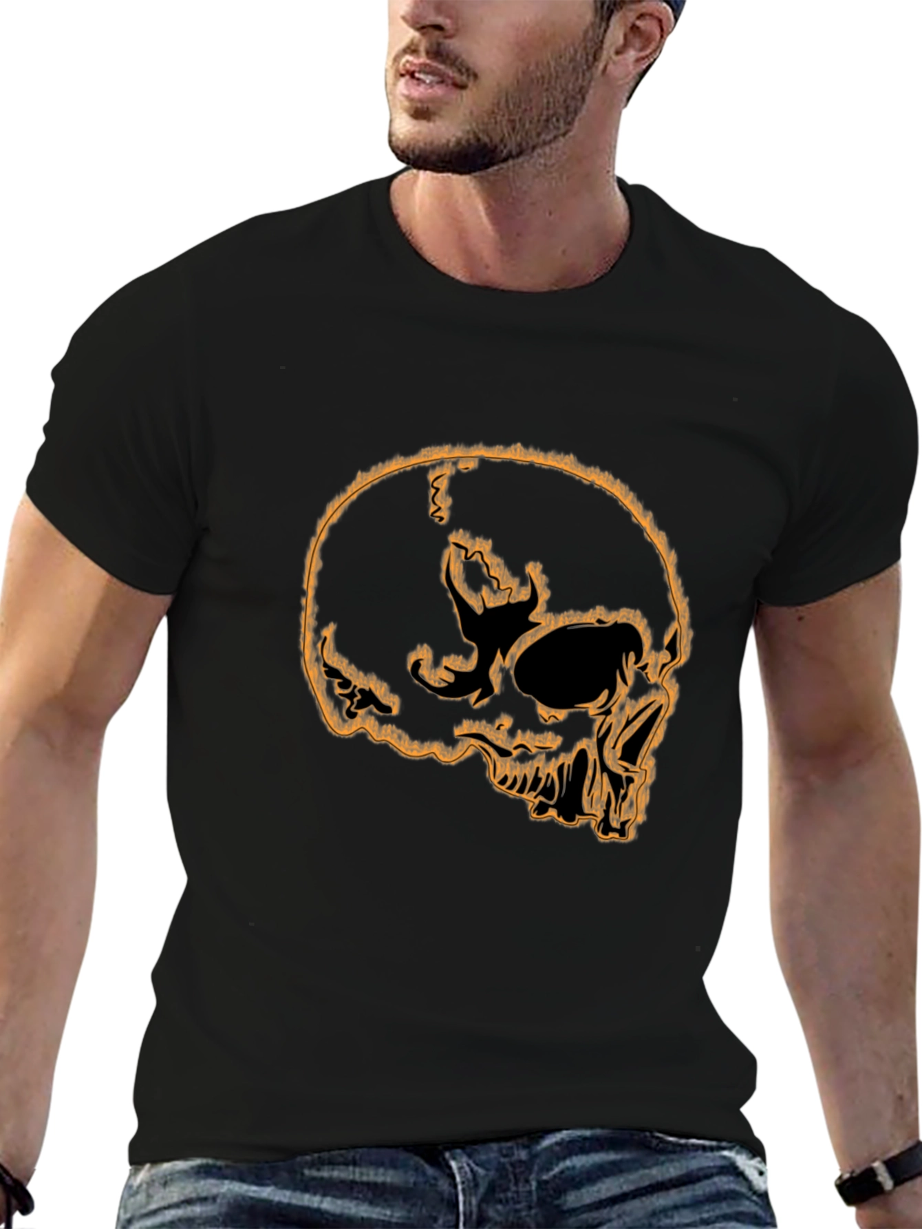 Skull Outline Graphic Tee - Edgy Black T-Shirt