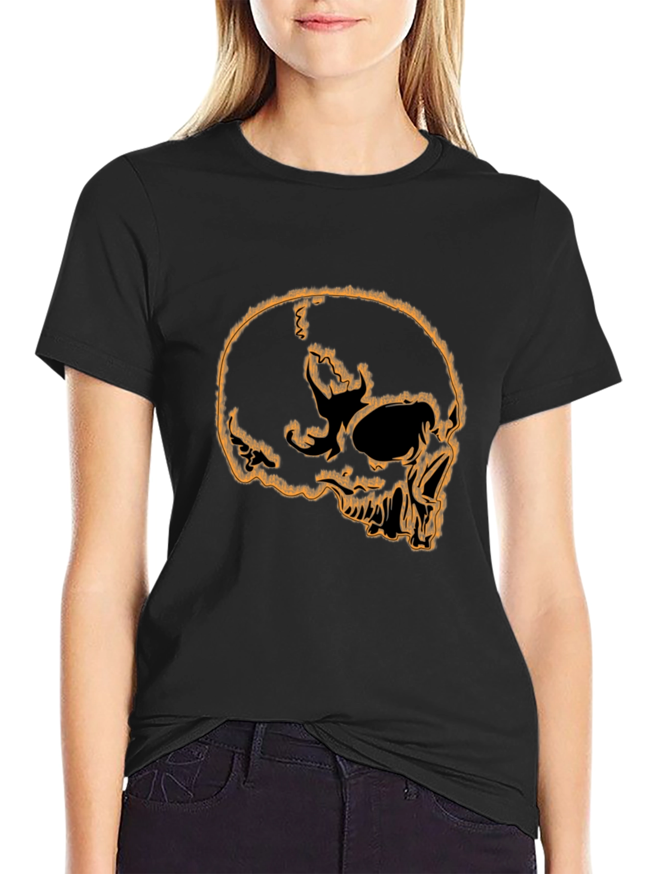 Skull Outline Graphic Tee - Edgy Black T-Shirt