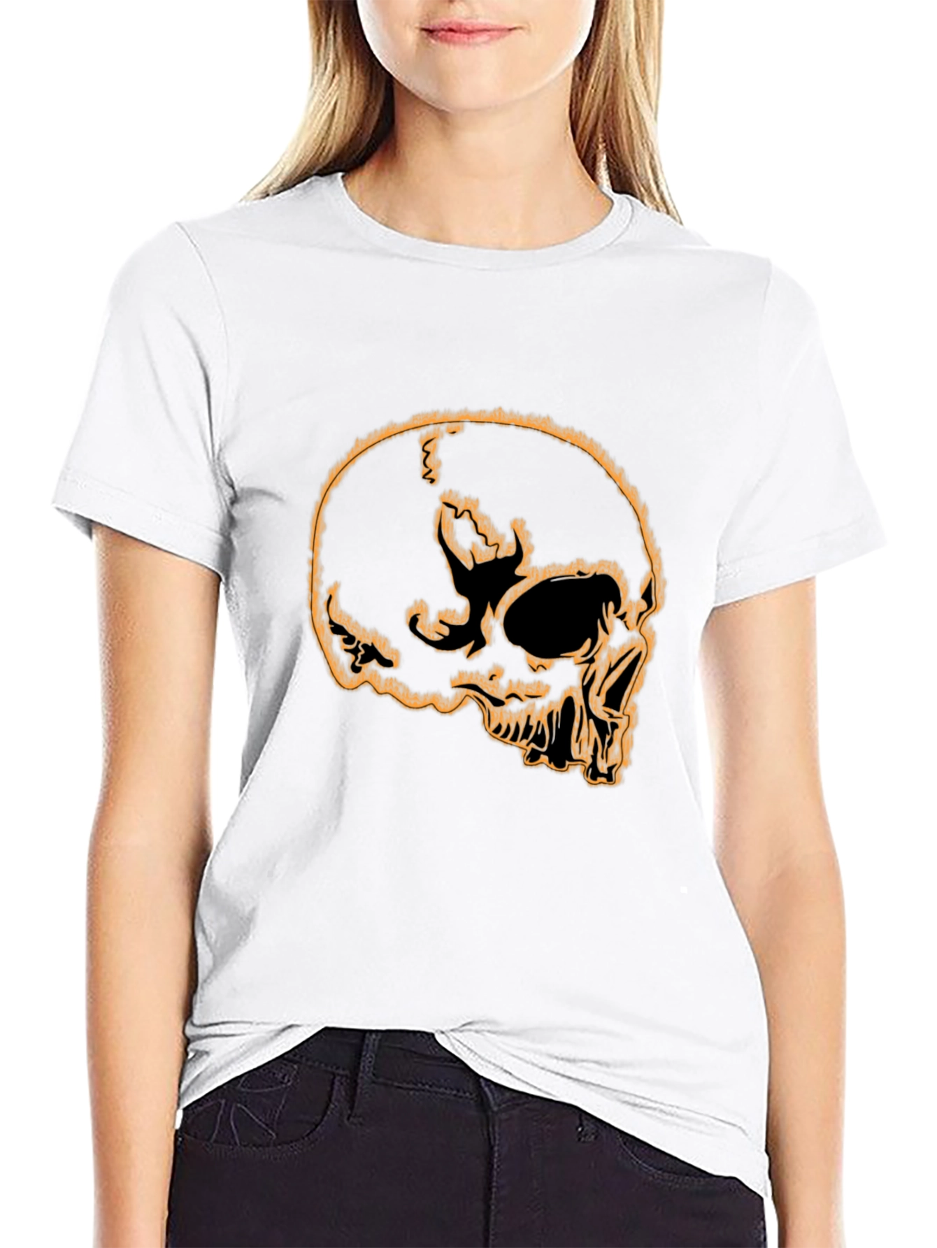 Skull Outline Graphic Tee - Edgy Black T-Shirt
