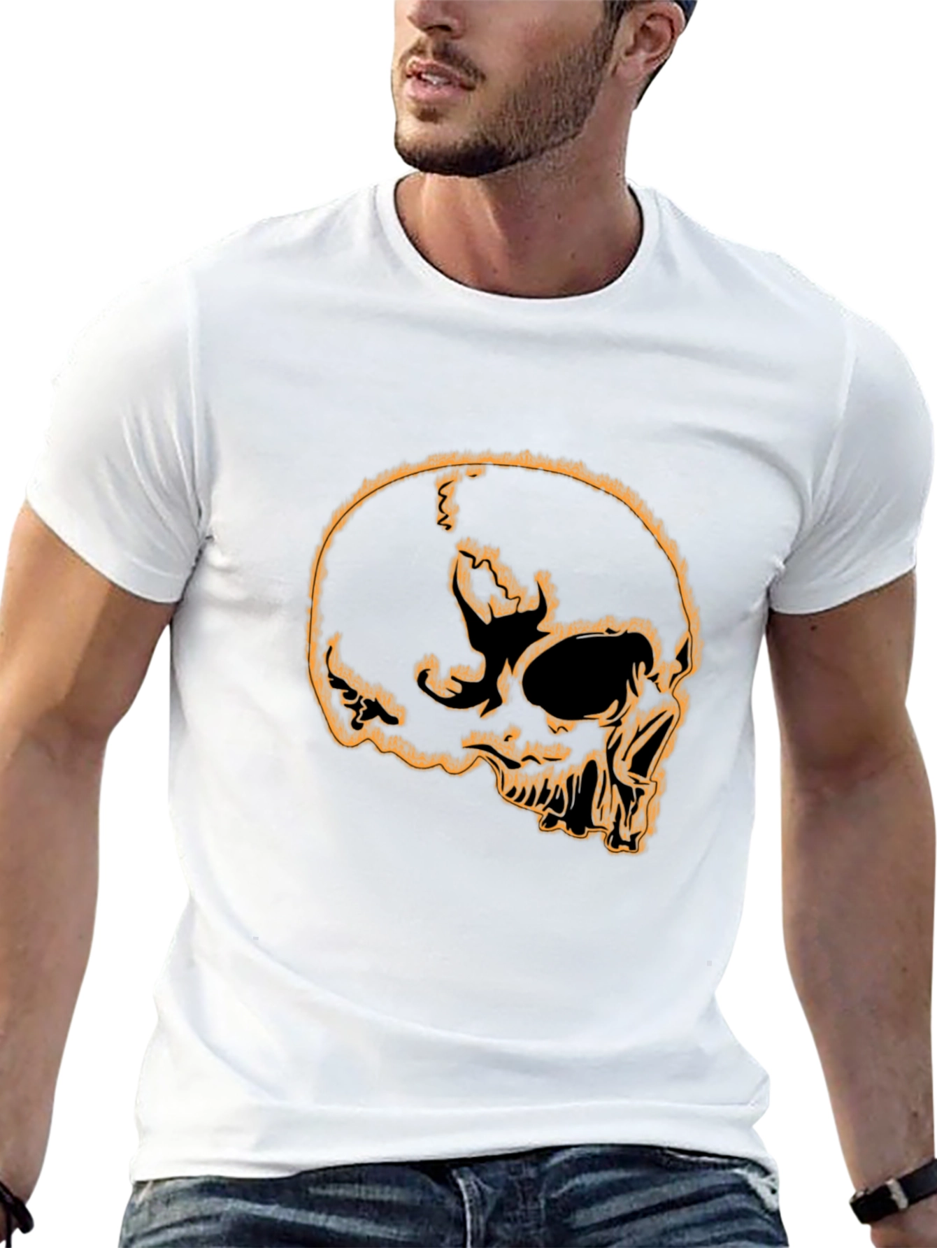 Skull Outline Graphic Tee - Edgy Black T-Shirt