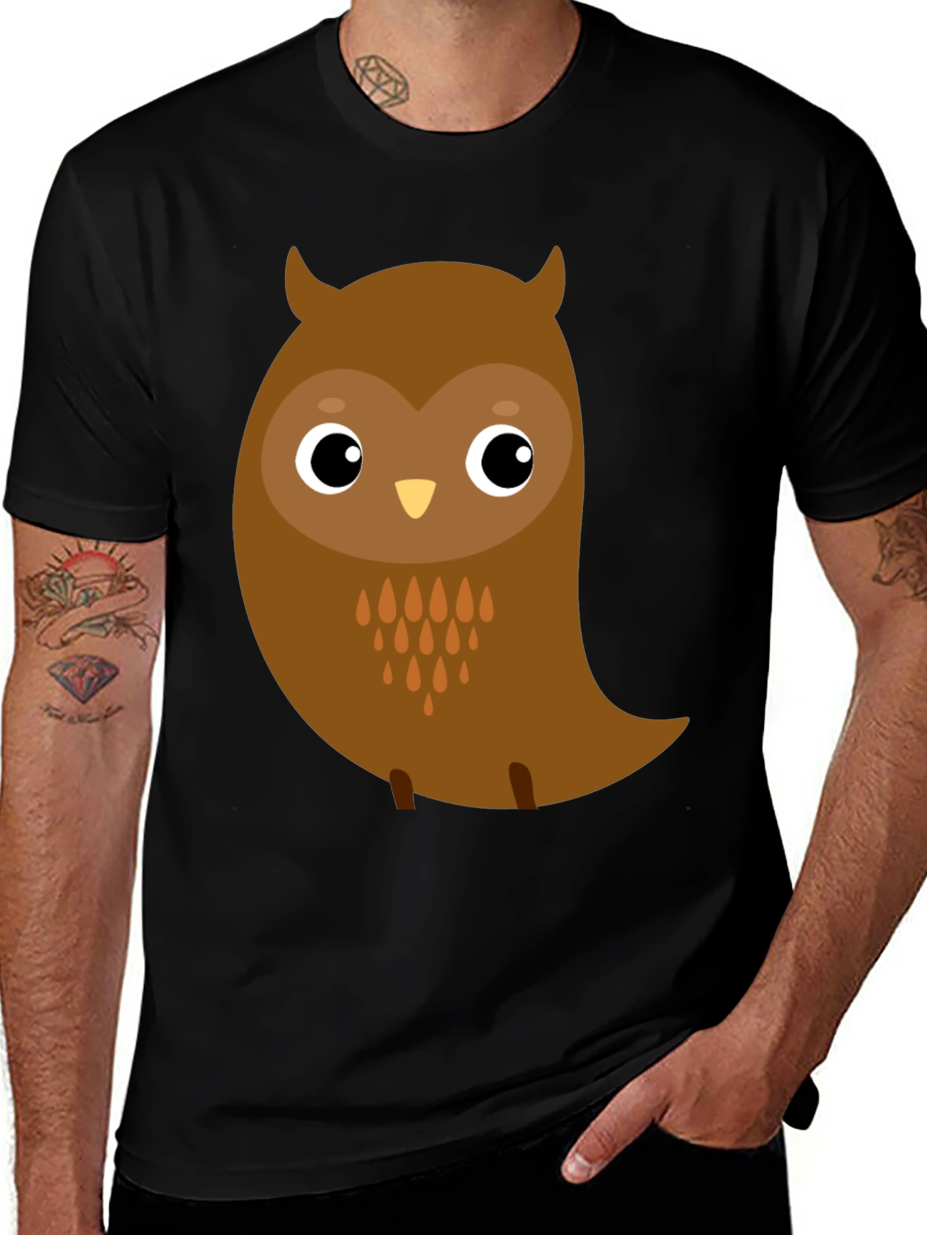 Cute Cartoon Owl Graphic Black T-Shirt
