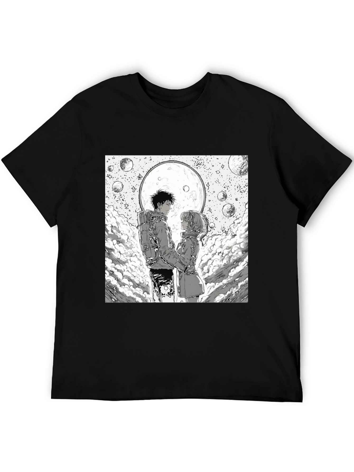 Anime Moon Lovers Graphic Tee - Black
