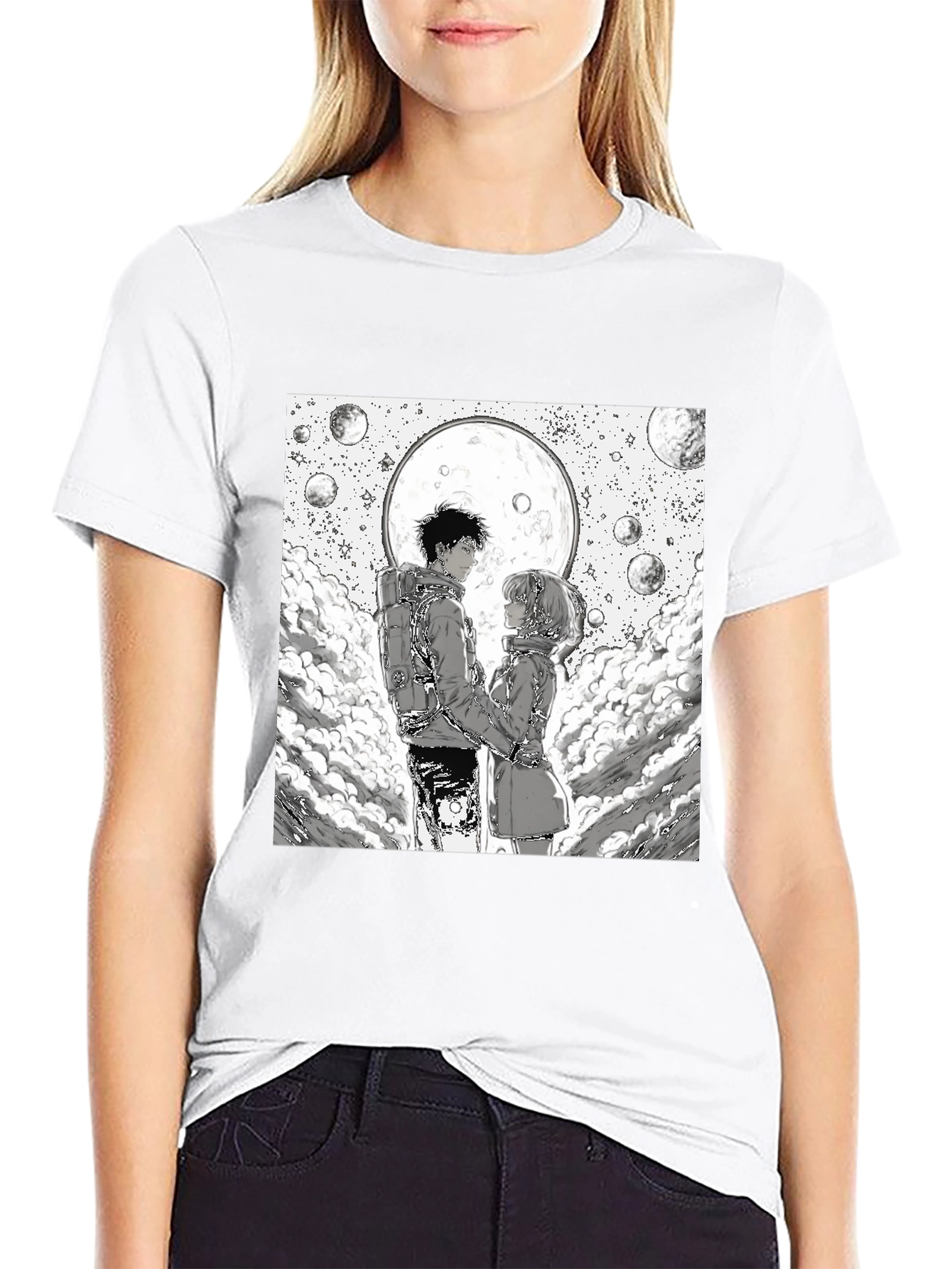 Anime Moon Lovers Graphic Tee - Black