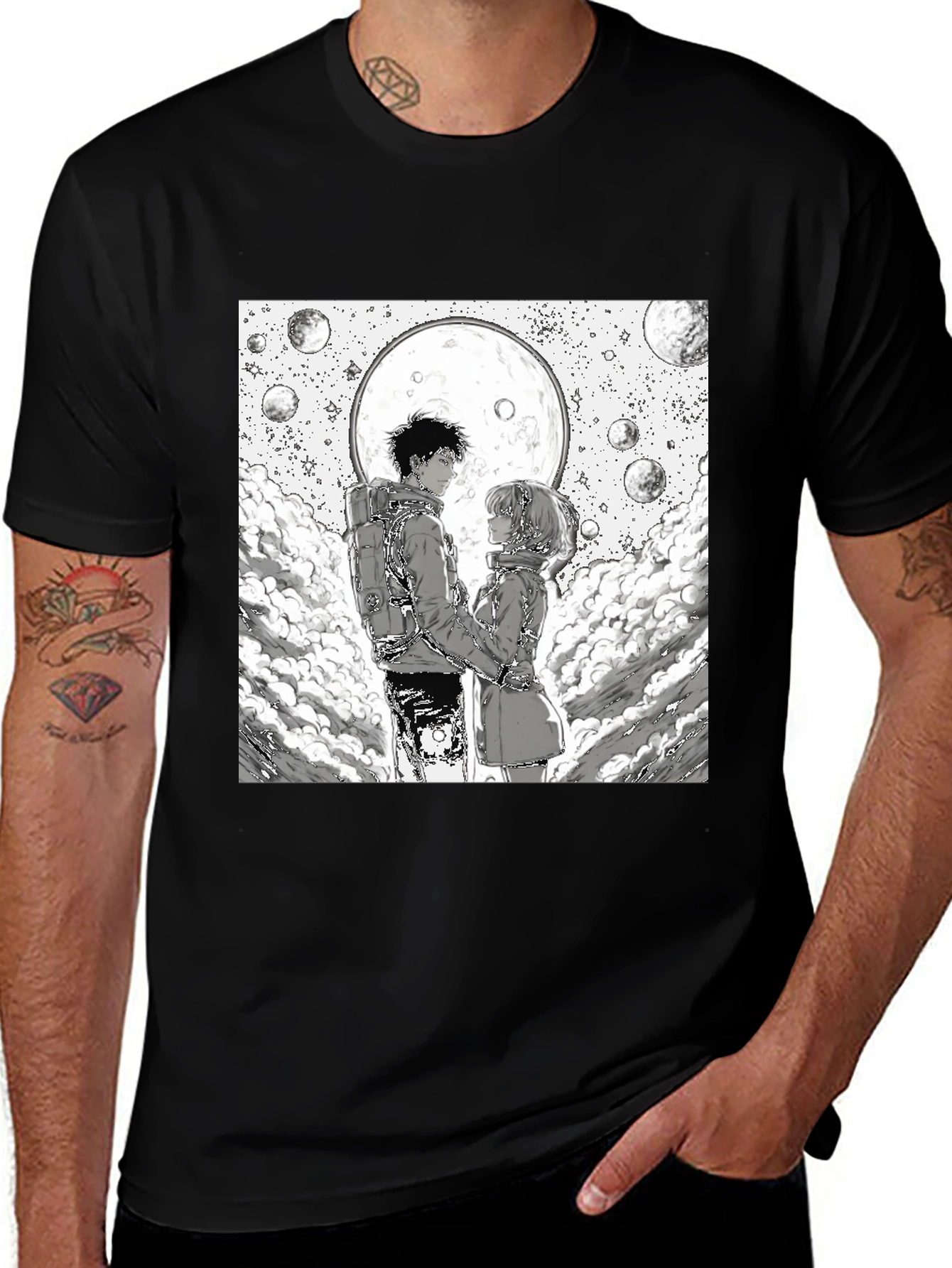 Anime Moon Lovers Graphic Tee - Black