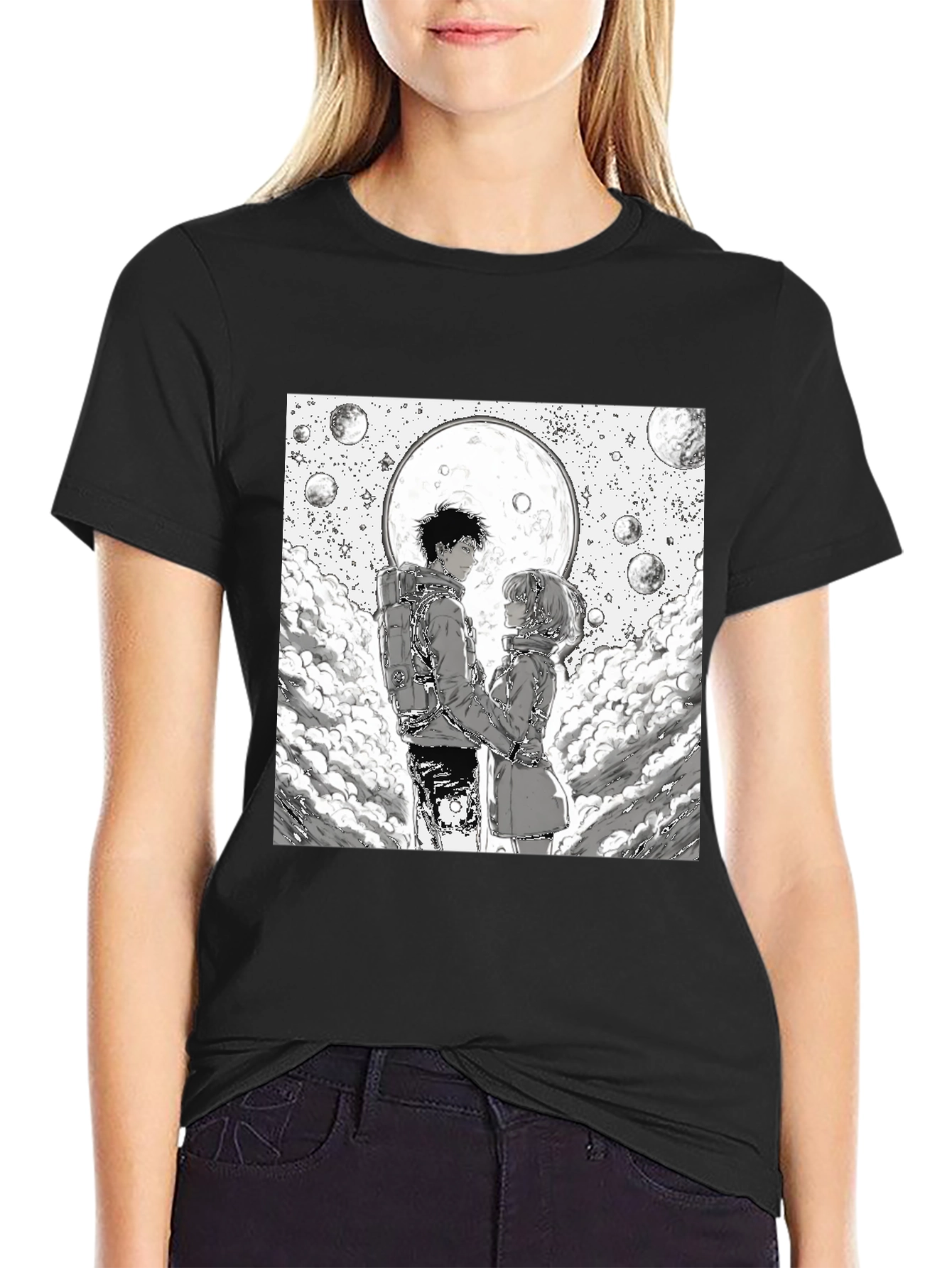 Anime Moon Lovers Graphic Tee - Black