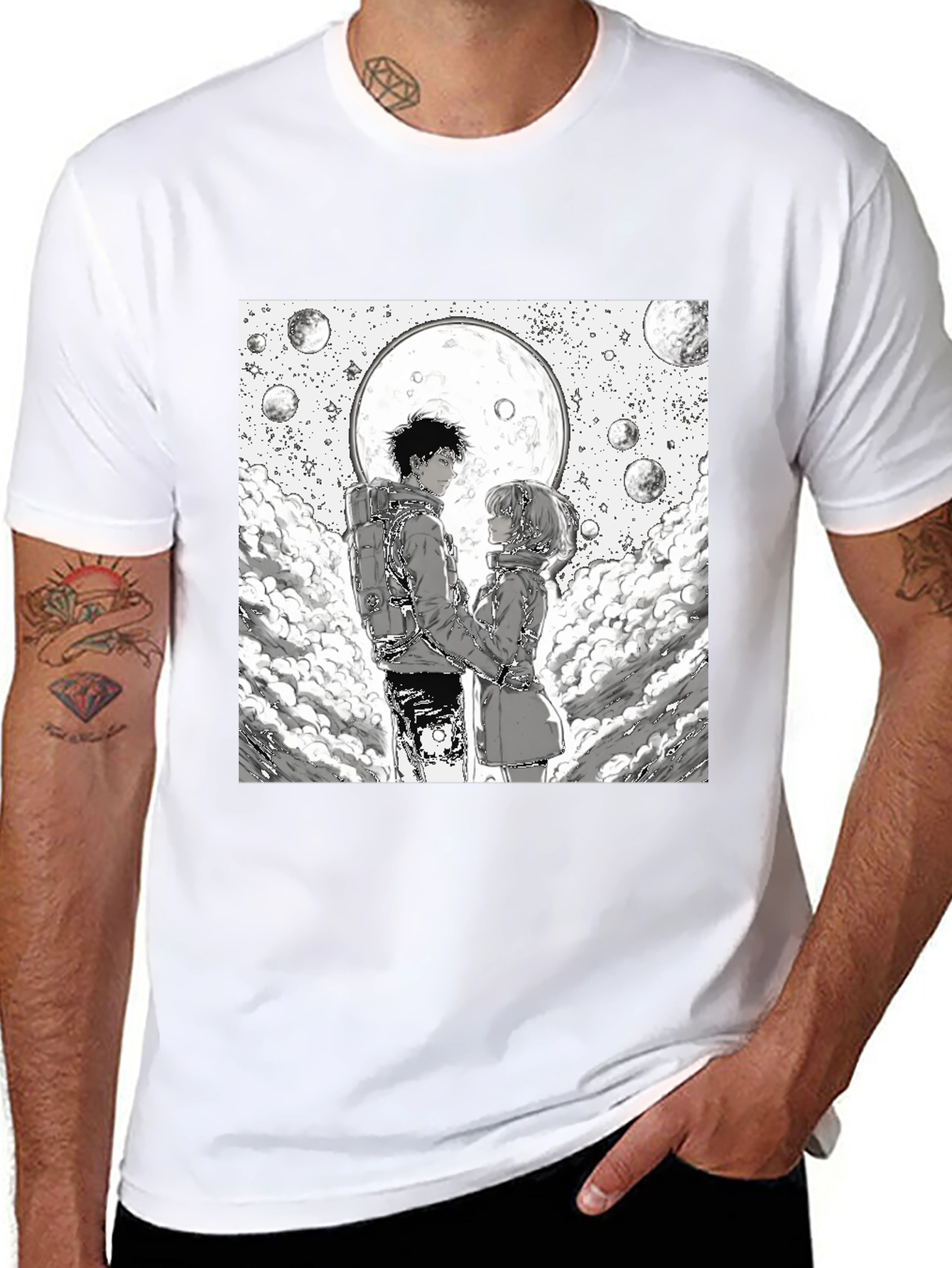 Anime Moon Lovers Graphic Tee - Black