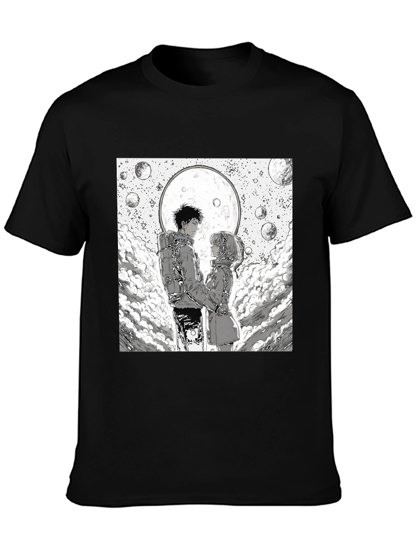 Anime Moon Lovers Graphic Tee - Black