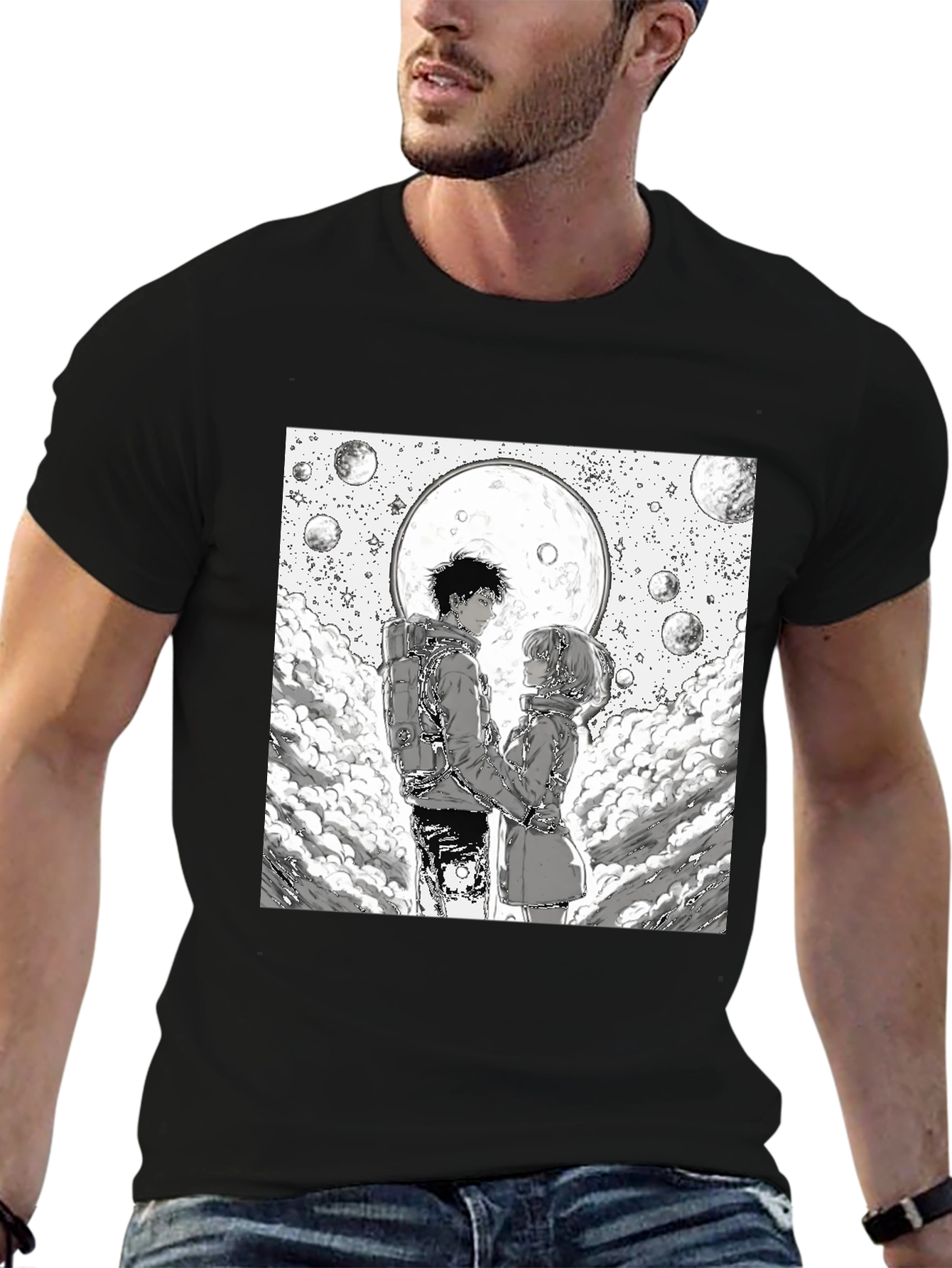 Anime Moon Lovers Graphic Tee - Black