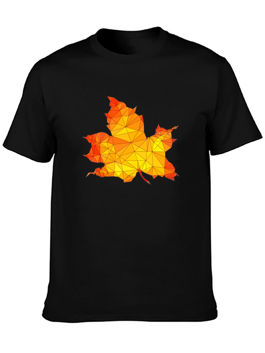 Geometric Maple Leaf Graphic Black T-Shirt