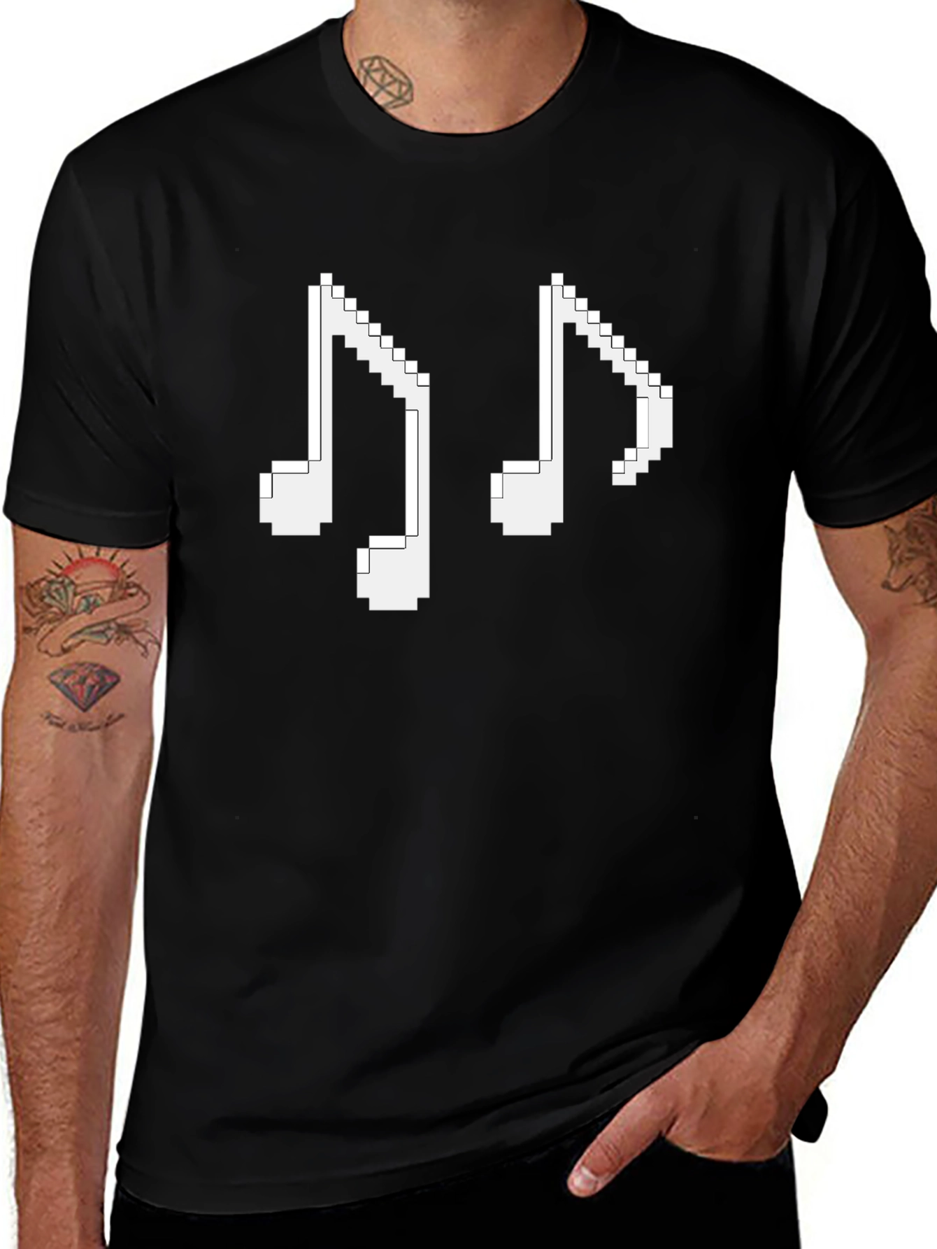 Pixel Music Notes Black T-Shirt